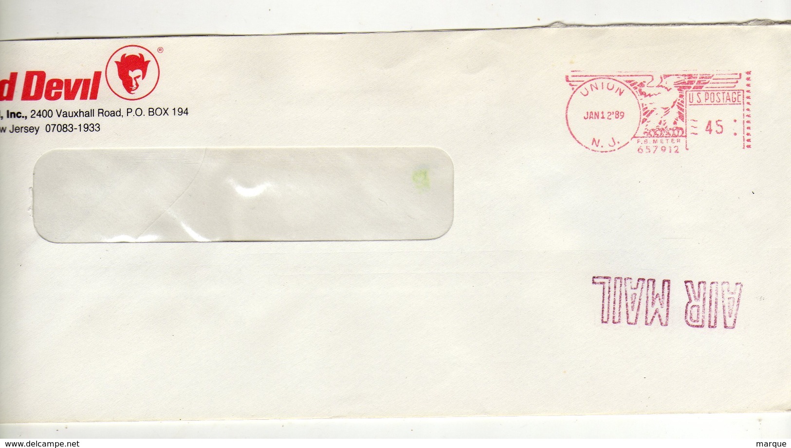 Enveloppe U.S.A. ETATS UNIS Oblitération E.M.A. UNION 12/01/1989 - Poststempel