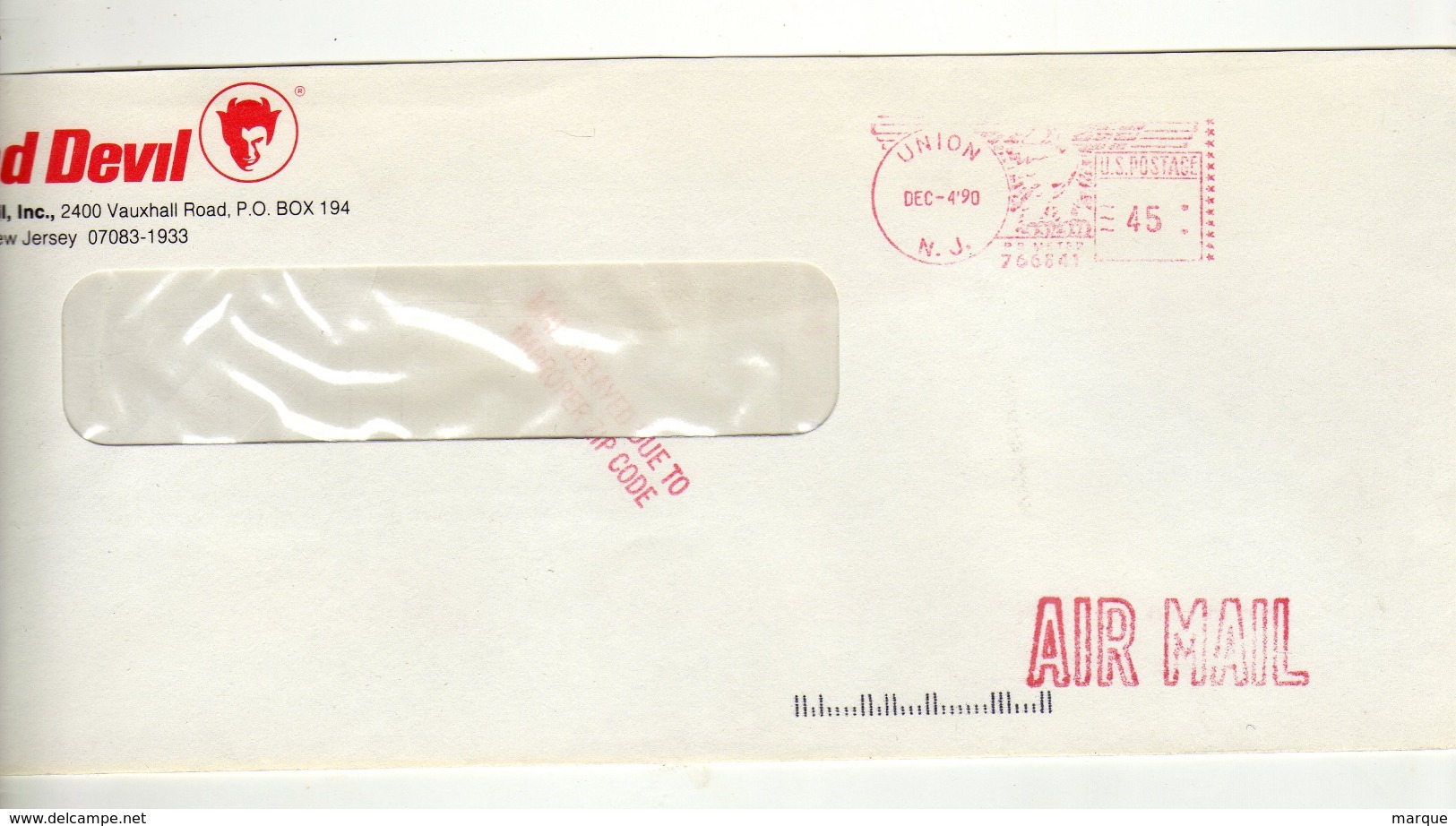 Enveloppe U.S.A. ETATS UNIS Oblitération E.M.A. UNION 04/12/1990 - Poststempel