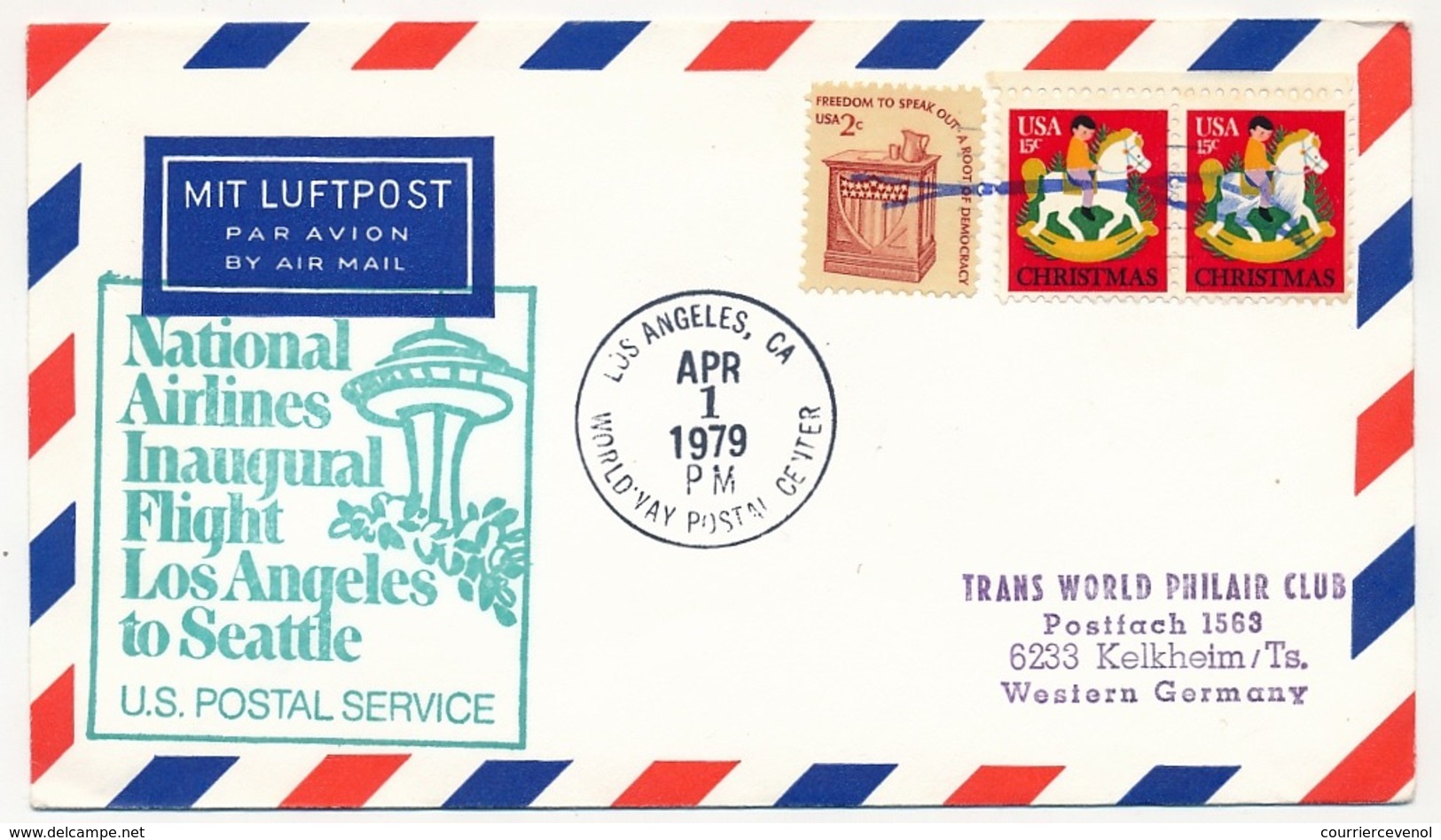 ETATS UNIS - National Air Lines - Vol Inaugural Los Angeles => Seatle - US Postal Service - Los Angeles 1er Avril 1979 - 3c. 1961-... Cartas & Documentos