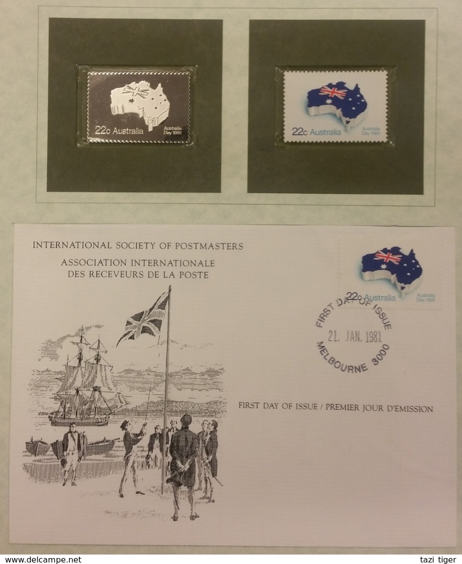 AUSTRALIA • 1981 • AUSTRALIA DAY • FLAG / MAP • Unhinged Stamp, Silver Replica Stamp + First Day Cover - Nuovi