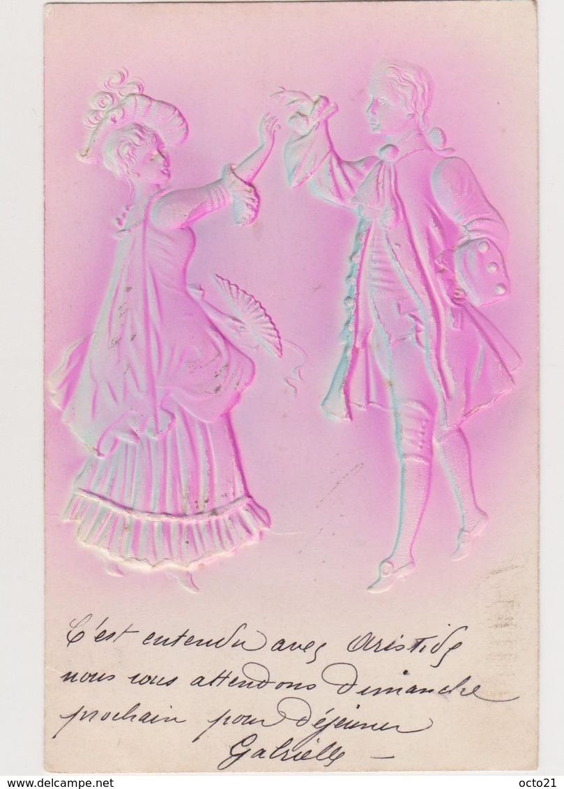 Carte Fantaisie Gaufrée / Silhouettes -couple Dansant - Couples