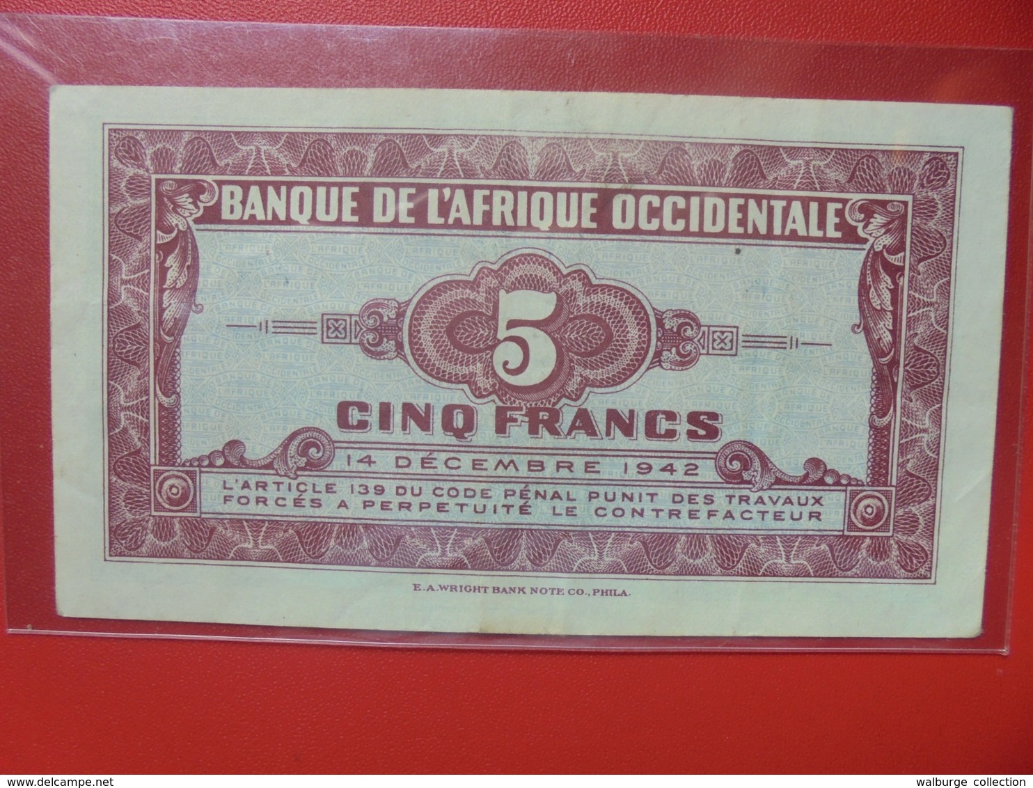 AFRIQUE OCCIDENTALE 5 FRANCS 1942 TRES PEU CIRCULER BELLE QUALITE (B.6) - Stati Dell'Africa Occidentale