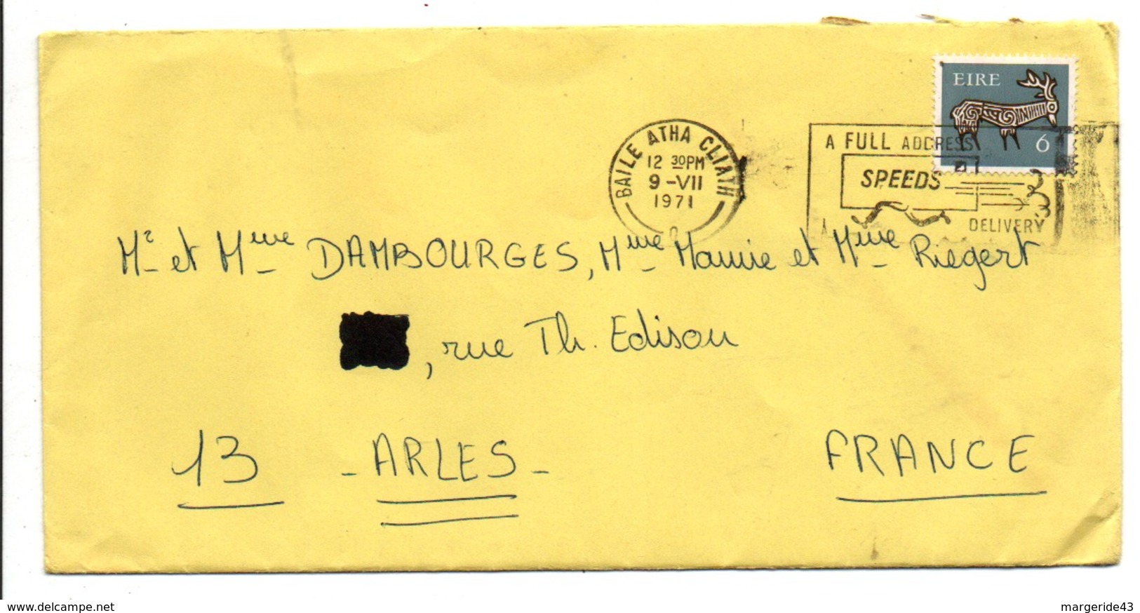 IRLANDE LETTRE DE BAILE ATHA CLIATH POUR LA FRANCE 1971 - Brieven En Documenten