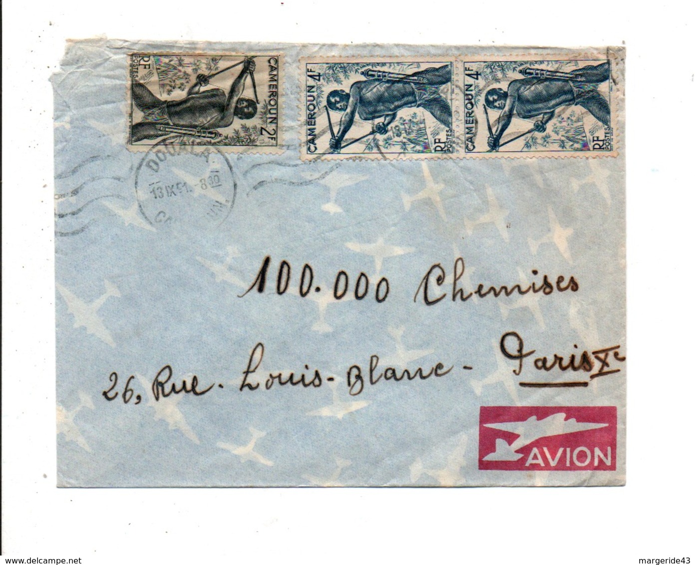 CAMEROUN AFFRANCHISSEMENT COMPOSE SUR LETTRE AVION DE DOUALA POUR LA FRANCE 1951 - Lettres & Documents