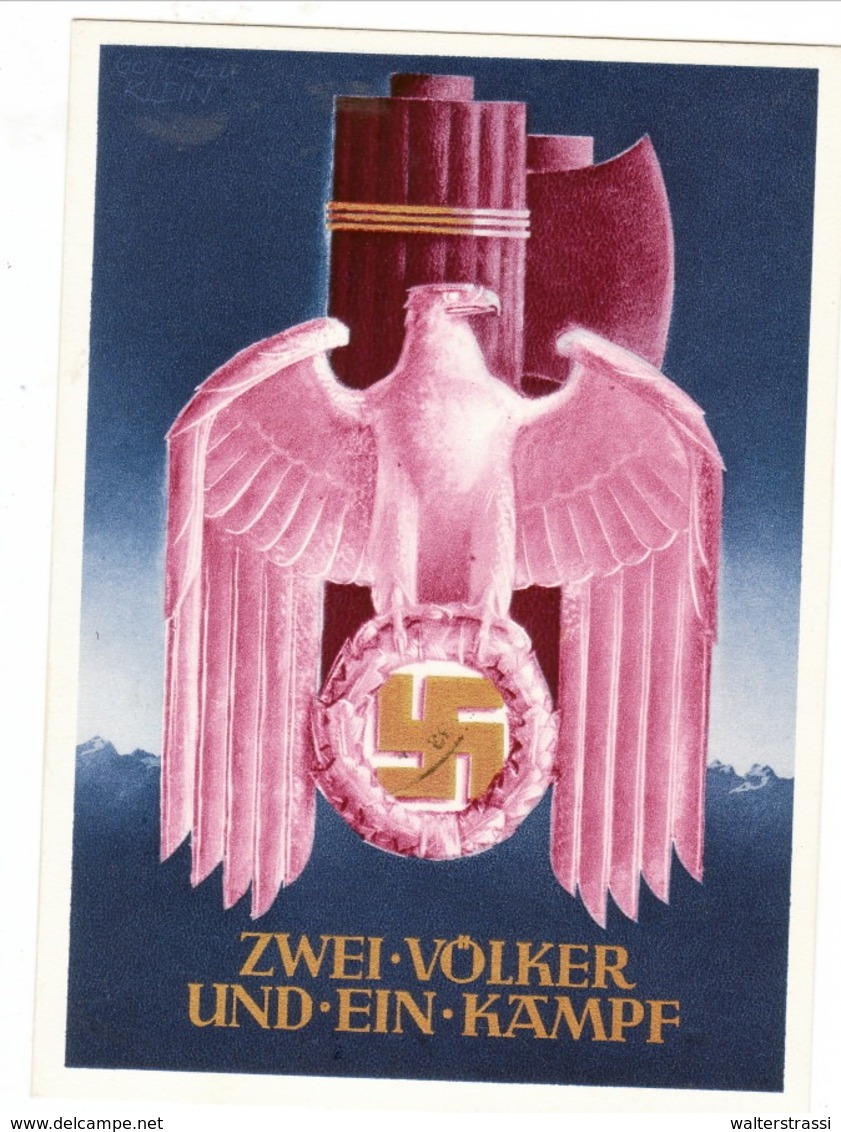 Propaganda Karte, ZWEI VÖLKER UND EIN KAMPF, Stempel " Werbeschau Der KDF Sammlergruppen Wien " - Weltkrieg 1939-45