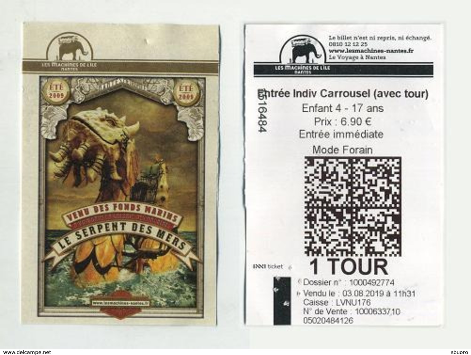Entrance Ticket / Biglietto 2019 - Les Machines De L'île (Carrousel Avec Tour) - Nantes, France - Tickets D'entrée