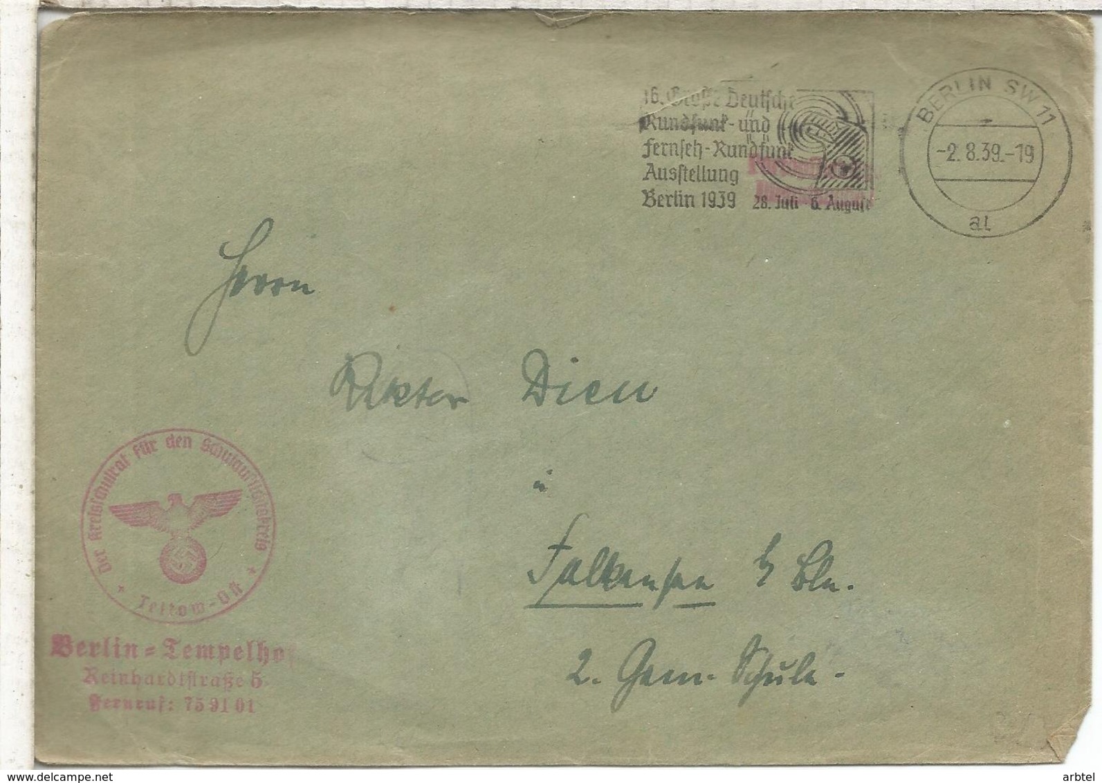 ALEMANIA BERLIN 1939 CC CORREO OFICIAL MAT FERIA DE LA RADIO FUNK TELECOM - Telecom