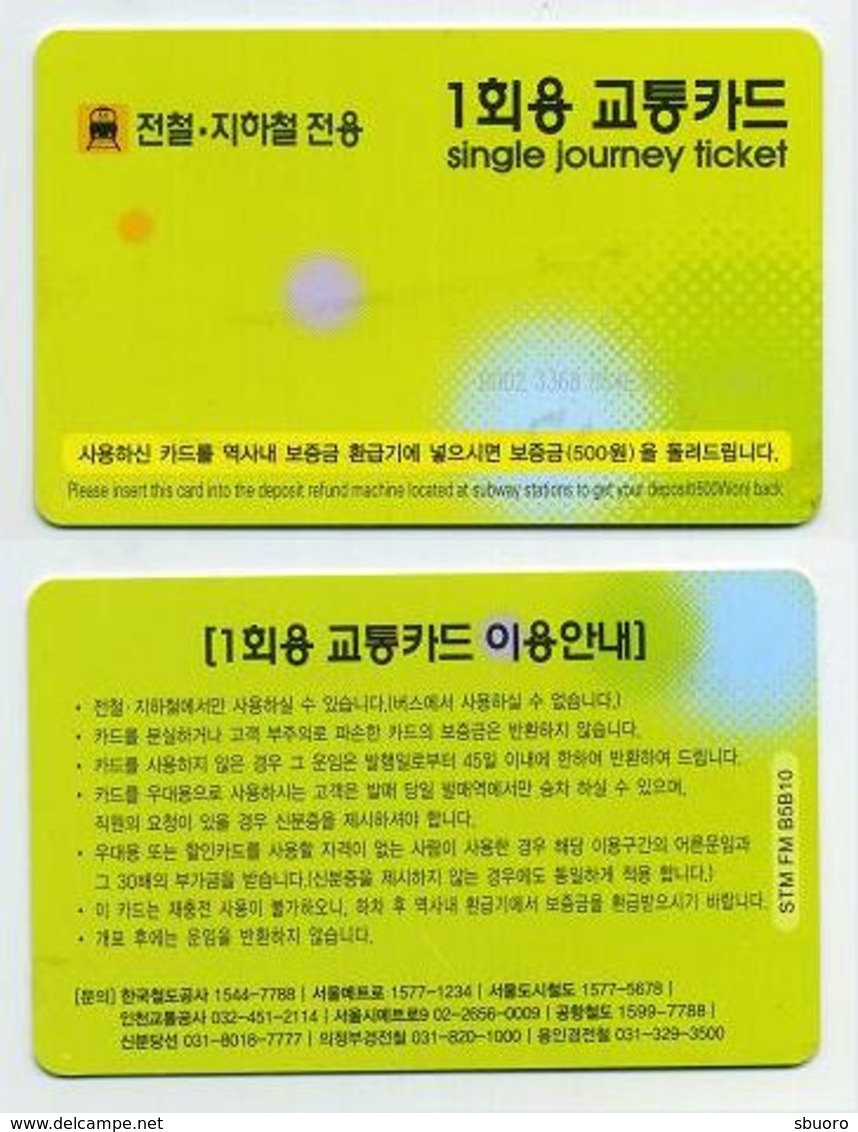 Metro Subway Underground - Single Journey Ticket. Seoul, South Korea Corée Du Sud (Sans Logos Au Dos) - Wereld