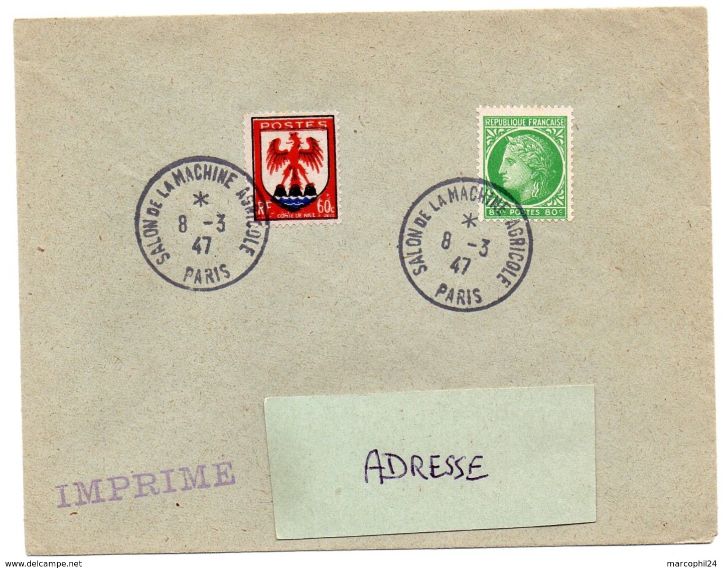 PARIS 1947 = CACHET PETIT FORMAT TEMPORAIRE  = SALON DE LA MACHINE AGRICOLE - Commemorative Postmarks