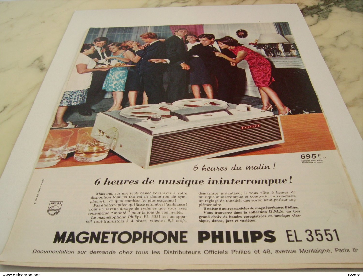 ANCIENNE PUBLICITE 6 H DE MUSIQUE  MAGNETOPHONE   PHILIPS 1964 - Autres & Non Classés