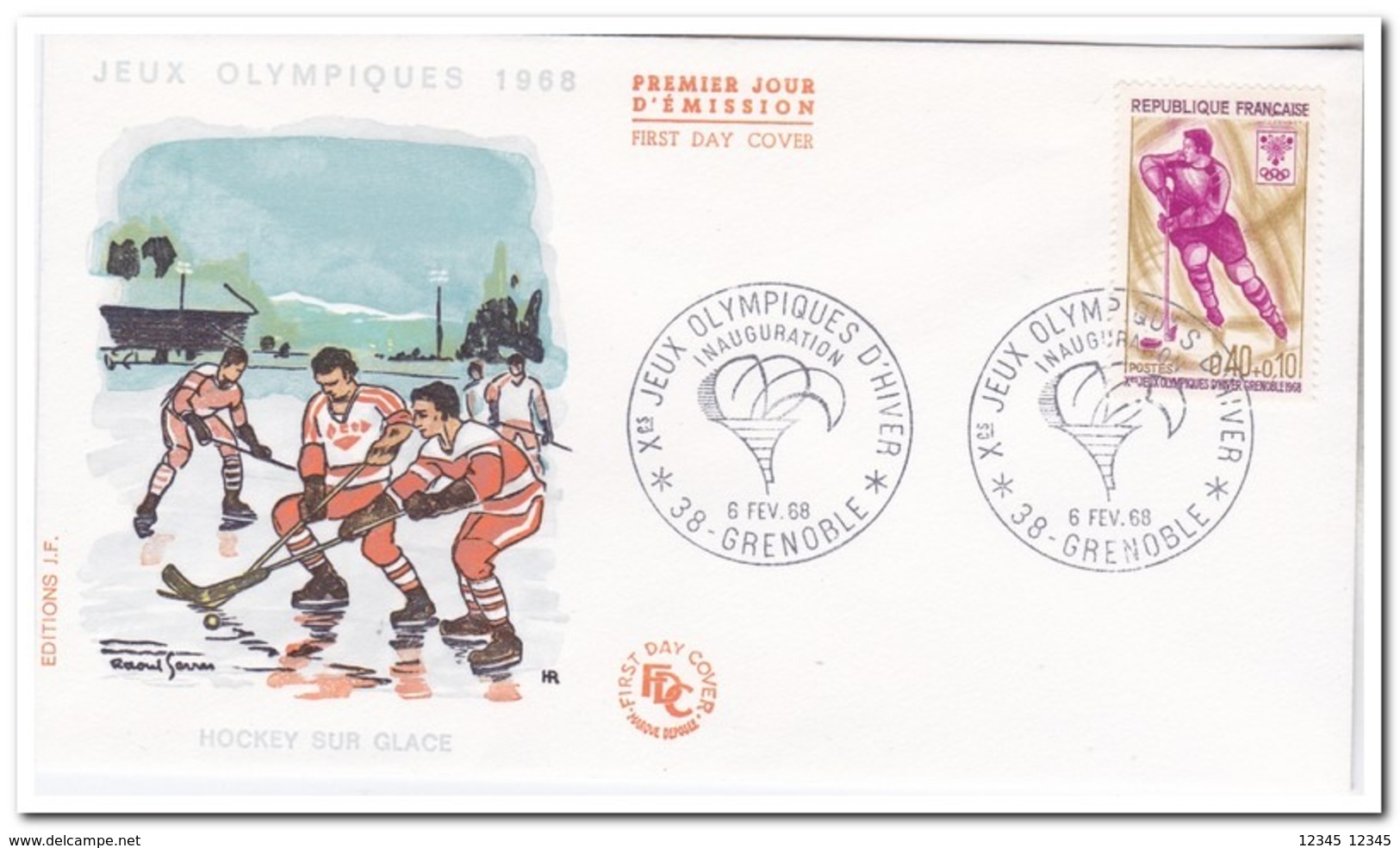 Frankrijk 1968, FDC 6 Fev. 68, Olympic Wintergames Grenoble - Winter 1968: Grenoble