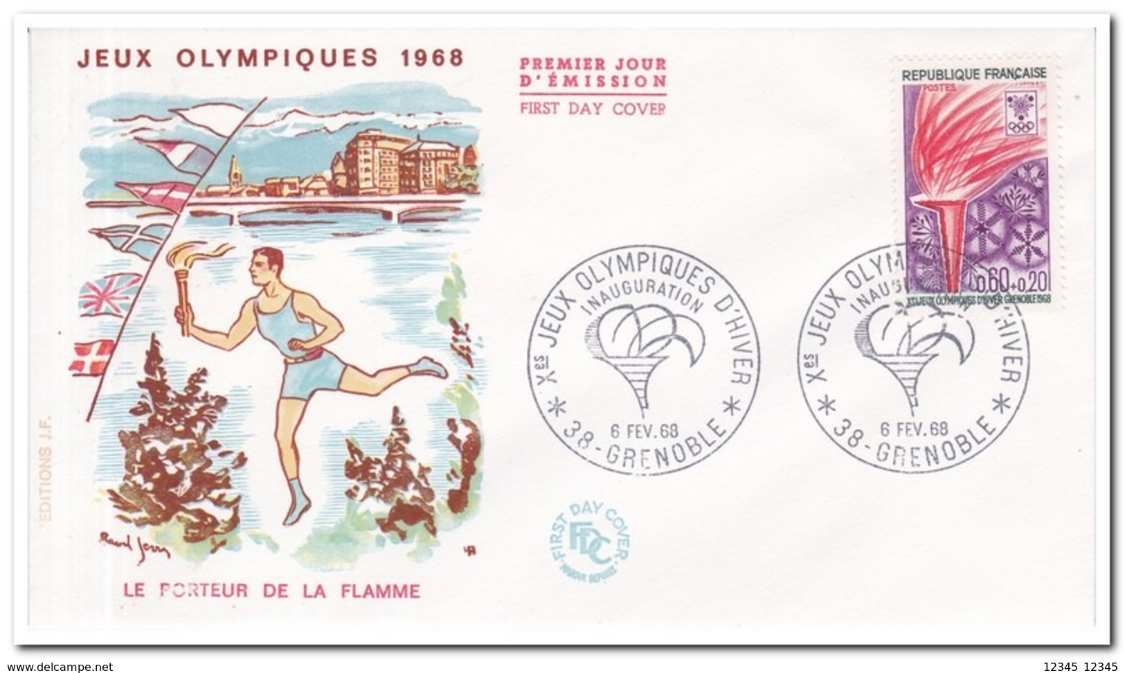 Frankrijk 1968, FDC 6 Fev. 68, Olympic Wintergames Grenoble - Winter 1968: Grenoble