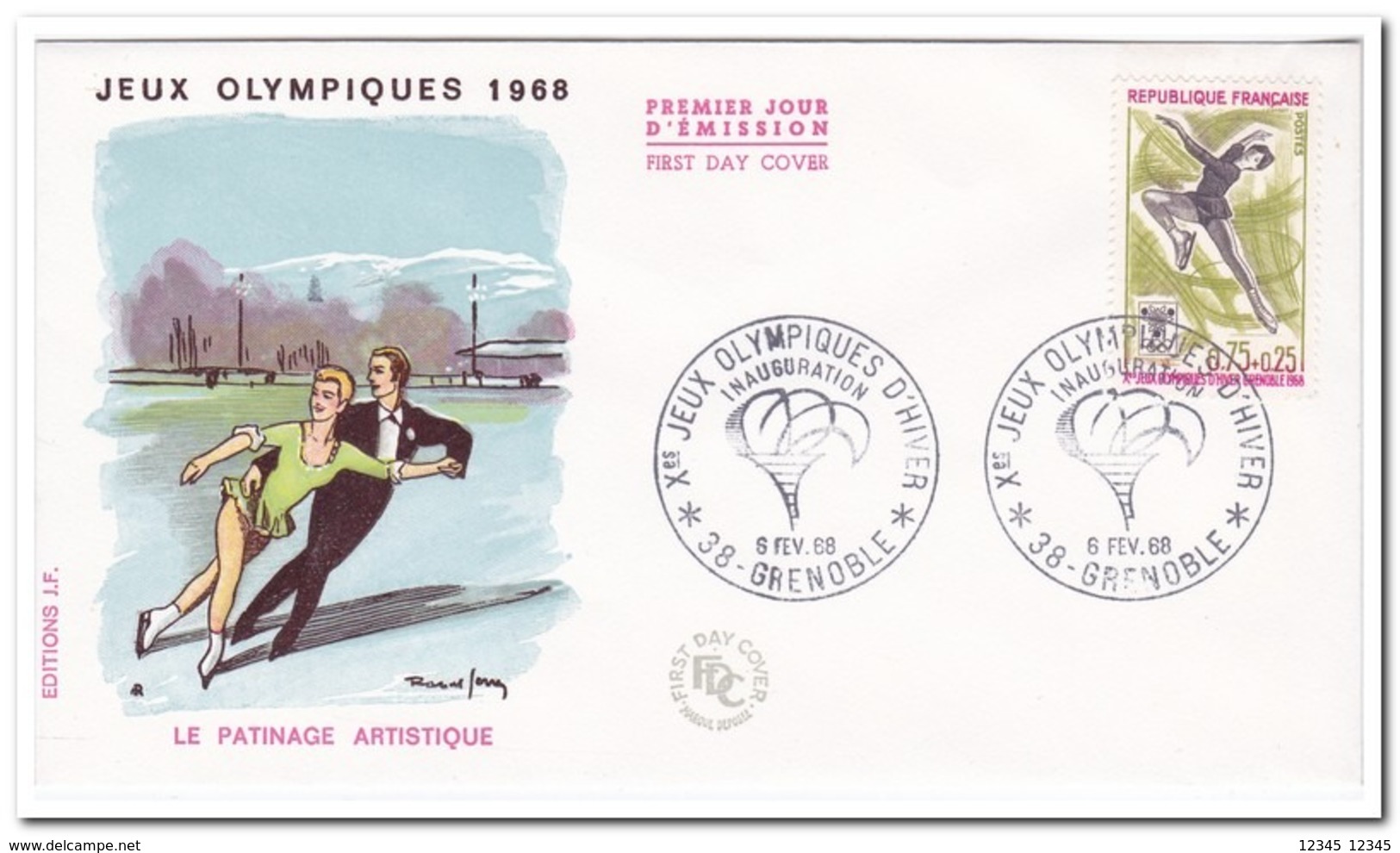 Frankrijk 1968, FDC 6 Fev. 68, Olympic Wintergames Grenoble - Winter 1968: Grenoble