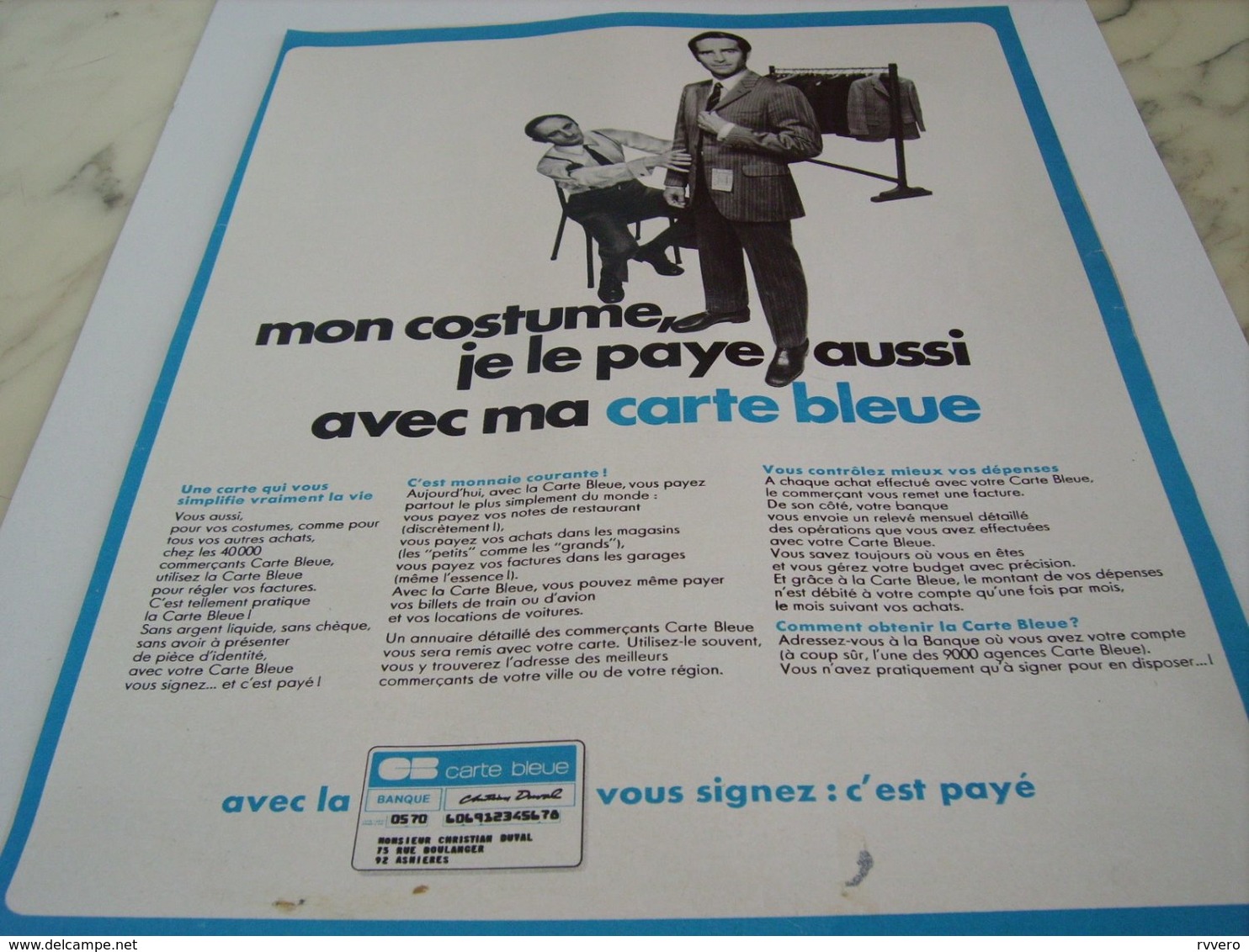 ANCIENNE PUBLICITE MON COSTUME ET MA CARTE BLEUE 1964 - Autres & Non Classés