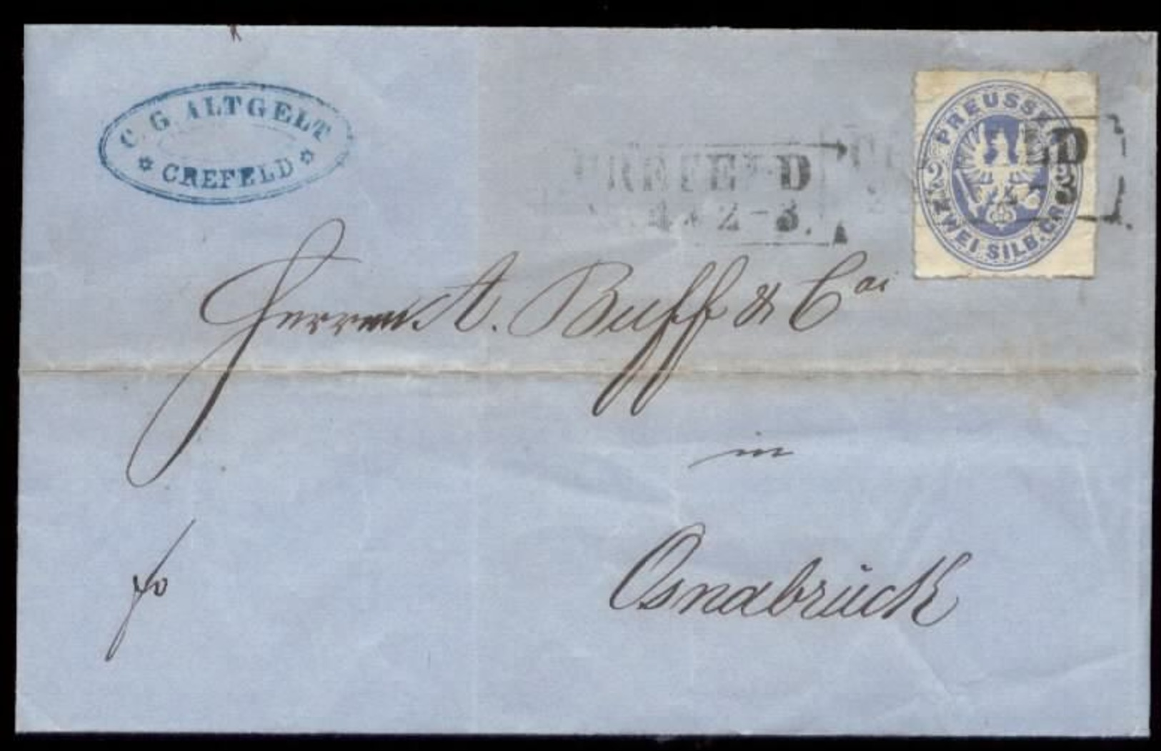 S7653 - Preussen 2 GR Auf Briefumschlag , Altgelt: Gebraucht Krefeld - Osnabrück 1865 , Bedarfserhaltung Mit Inhalt. - Other & Unclassified