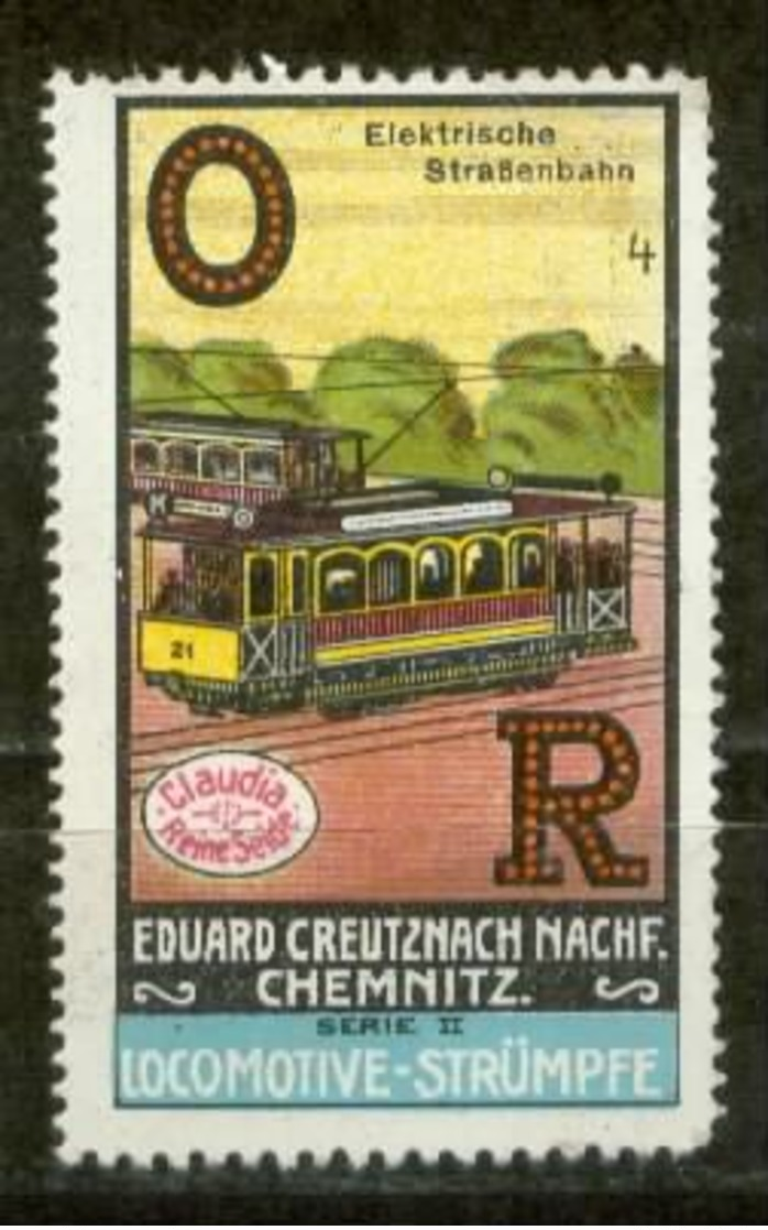 S7677 - DR Werbe Vignette Reklamemarke Chemnitz, Locomotive Strümpfe, Elektrische Straßenbahn 1914: Ungebraucht Ohne G - Cinderellas