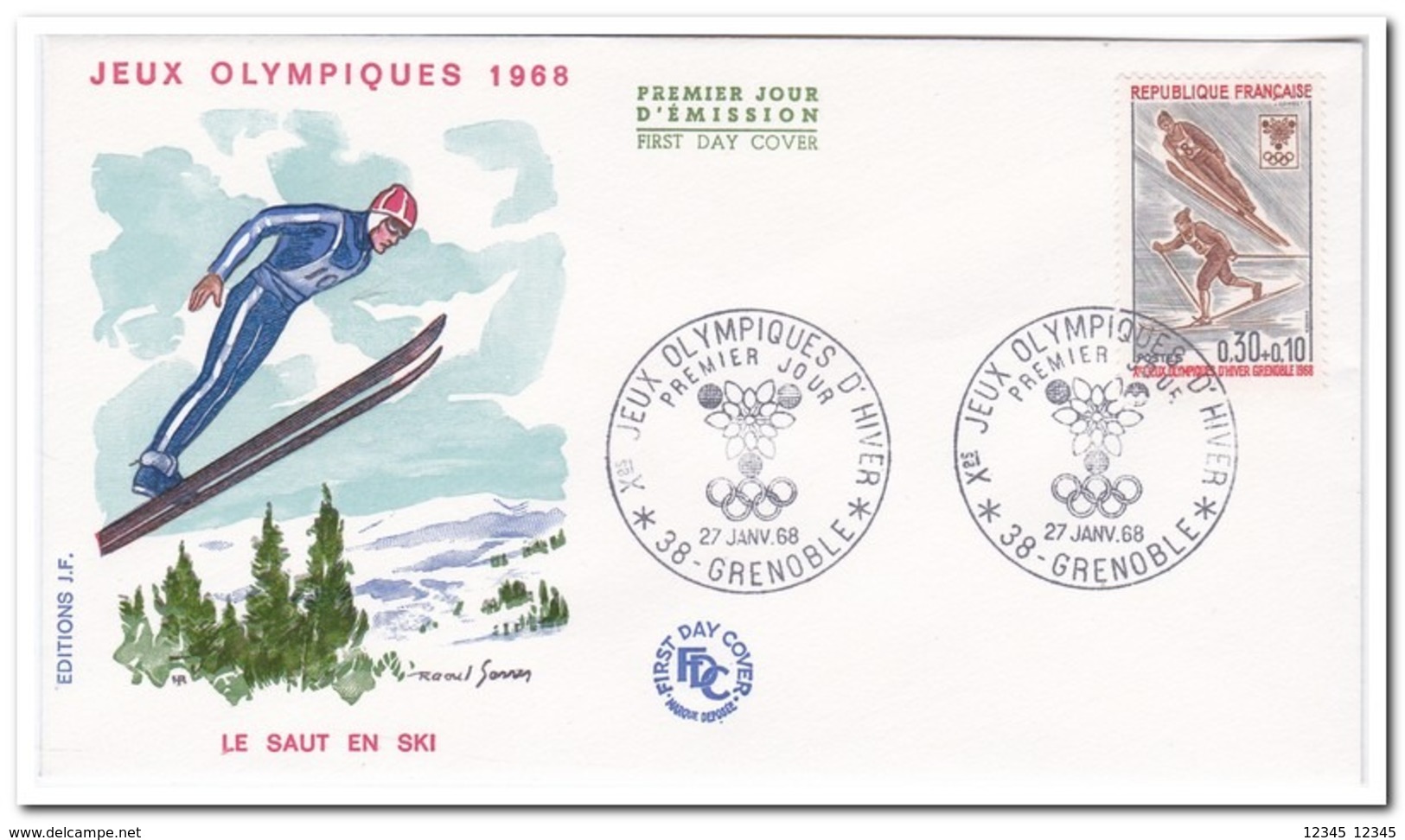 Frankrijk 1968, FDC 27 Janv. 68, Olympic Wintergames Grenoble - Winter 1968: Grenoble