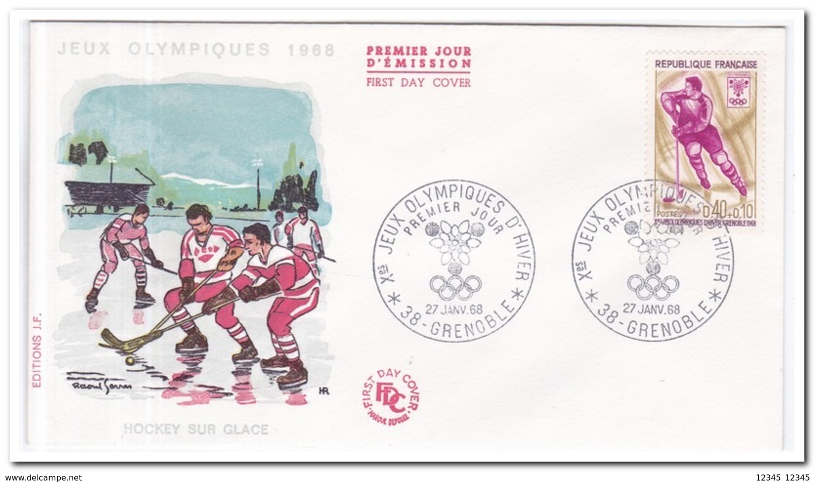 Frankrijk 1968, FDC 27 Janv. 68, Olympic Wintergames Grenoble - Winter 1968: Grenoble