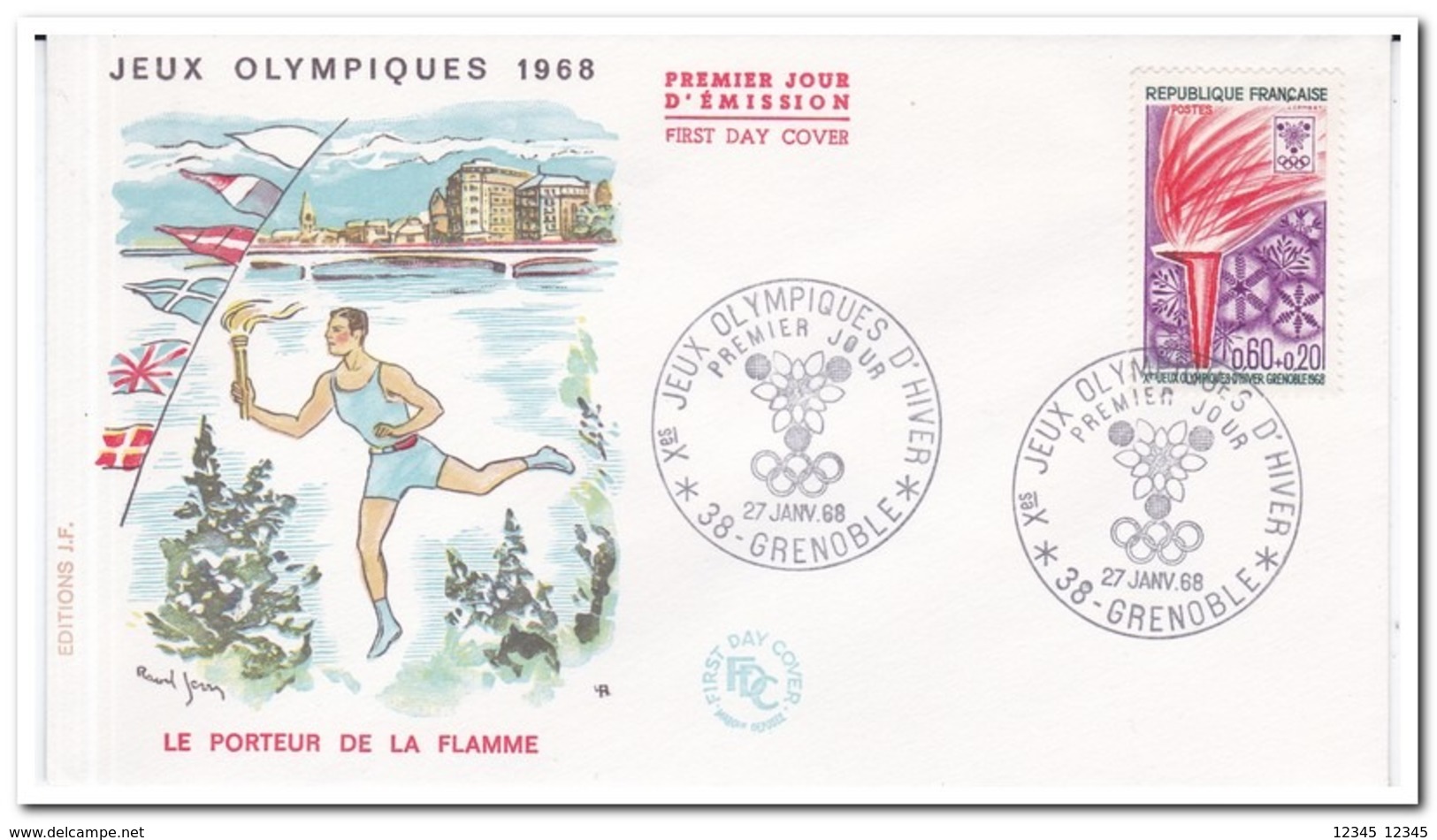 Frankrijk 1968, FDC 27 Janv. 68, Olympic Wintergames Grenoble - Winter 1968: Grenoble