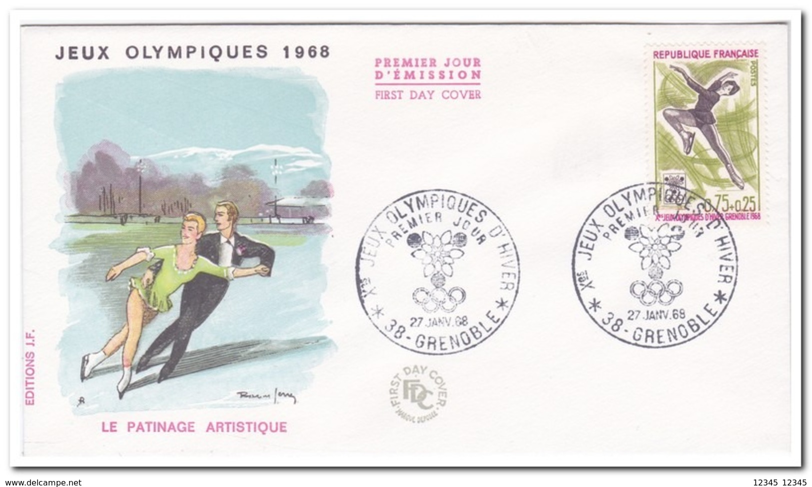 Frankrijk 1968, FDC 27 Janv. 68, Olympic Wintergames Grenoble - Winter 1968: Grenoble
