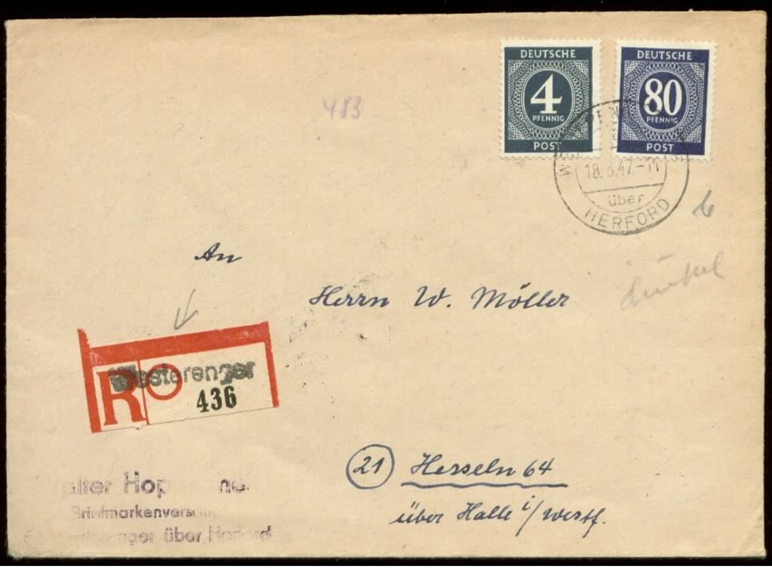 S7870 - All. Besetzung Ziffer R - Briefumschlag Mit Landpoststempel: Gebraucht Westerenger über Herford - Halle Westfa - Other & Unclassified