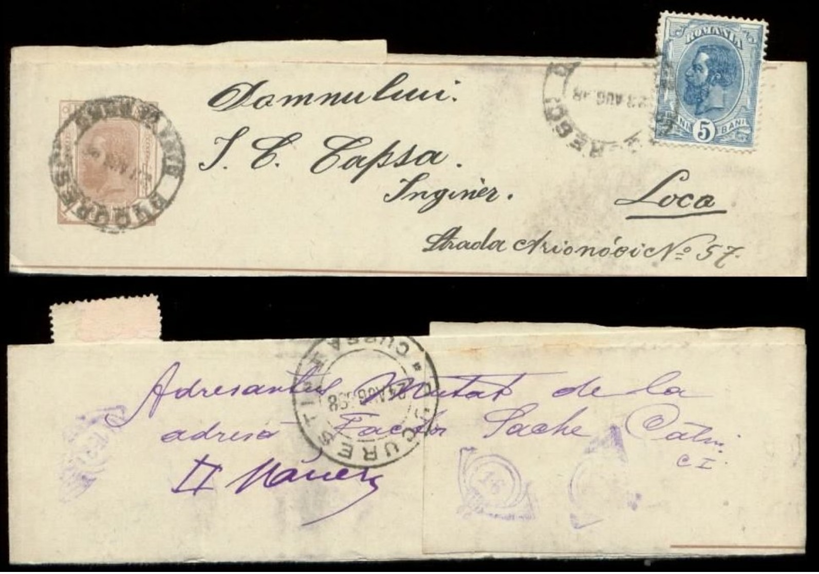 S8252 Rumänien GS Streifband + Marke: Gebraucht Bukarest - Loca 1898 , Bedarfserhaltung. - Lettres & Documents