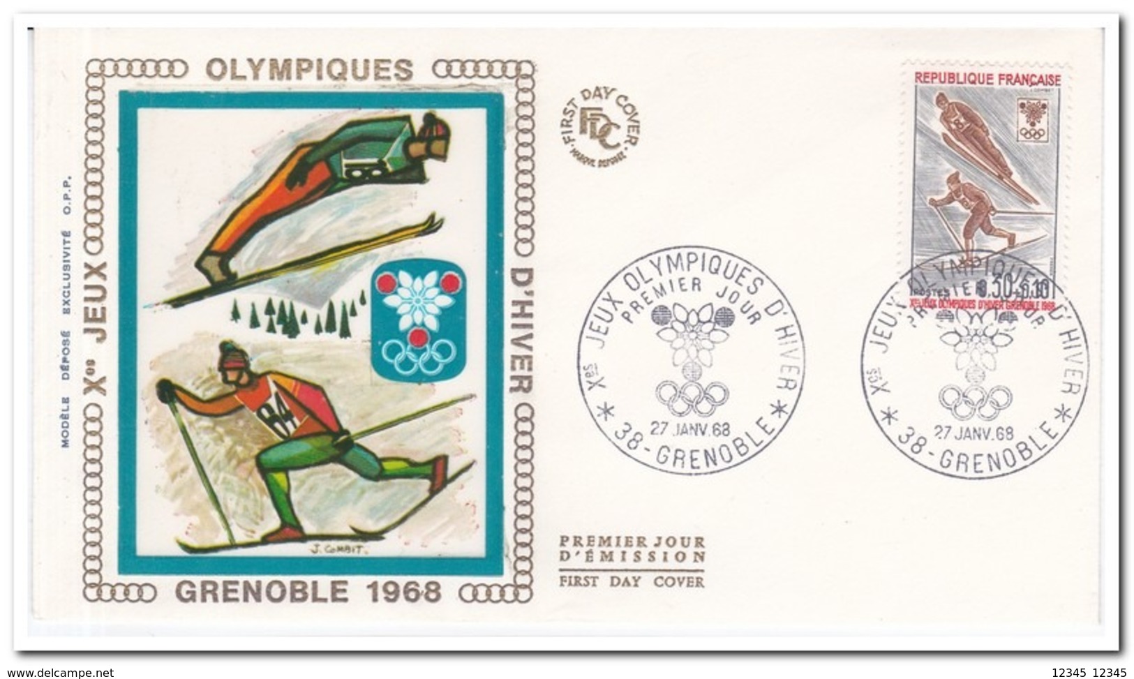 Frankrijk 1968, FDC 27 Janv. 68, Olympic Wintergames Grenoble - Winter 1968: Grenoble