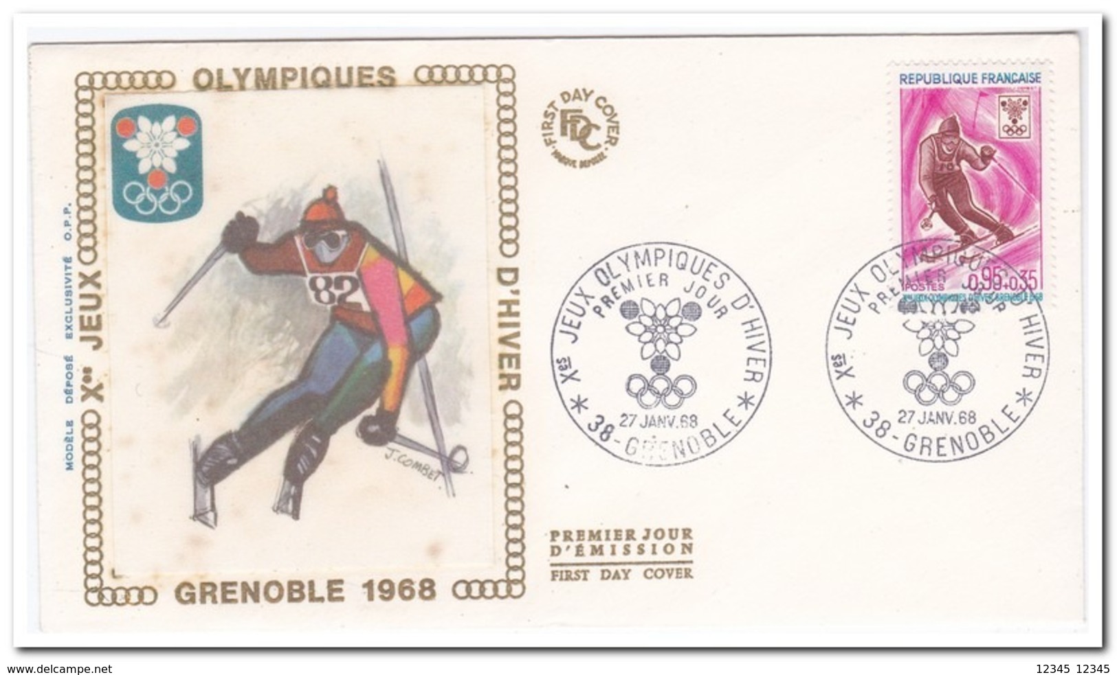 Frankrijk 1968, FDC 27 Janv. 68, Olympic Wintergames Grenoble - Winter 1968: Grenoble