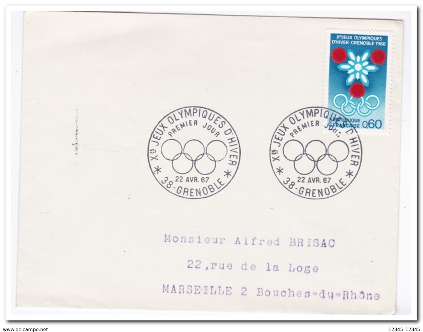 Frankrijk 1967, Olympic Letter From Paris To Marseille - Winter 1968: Grenoble