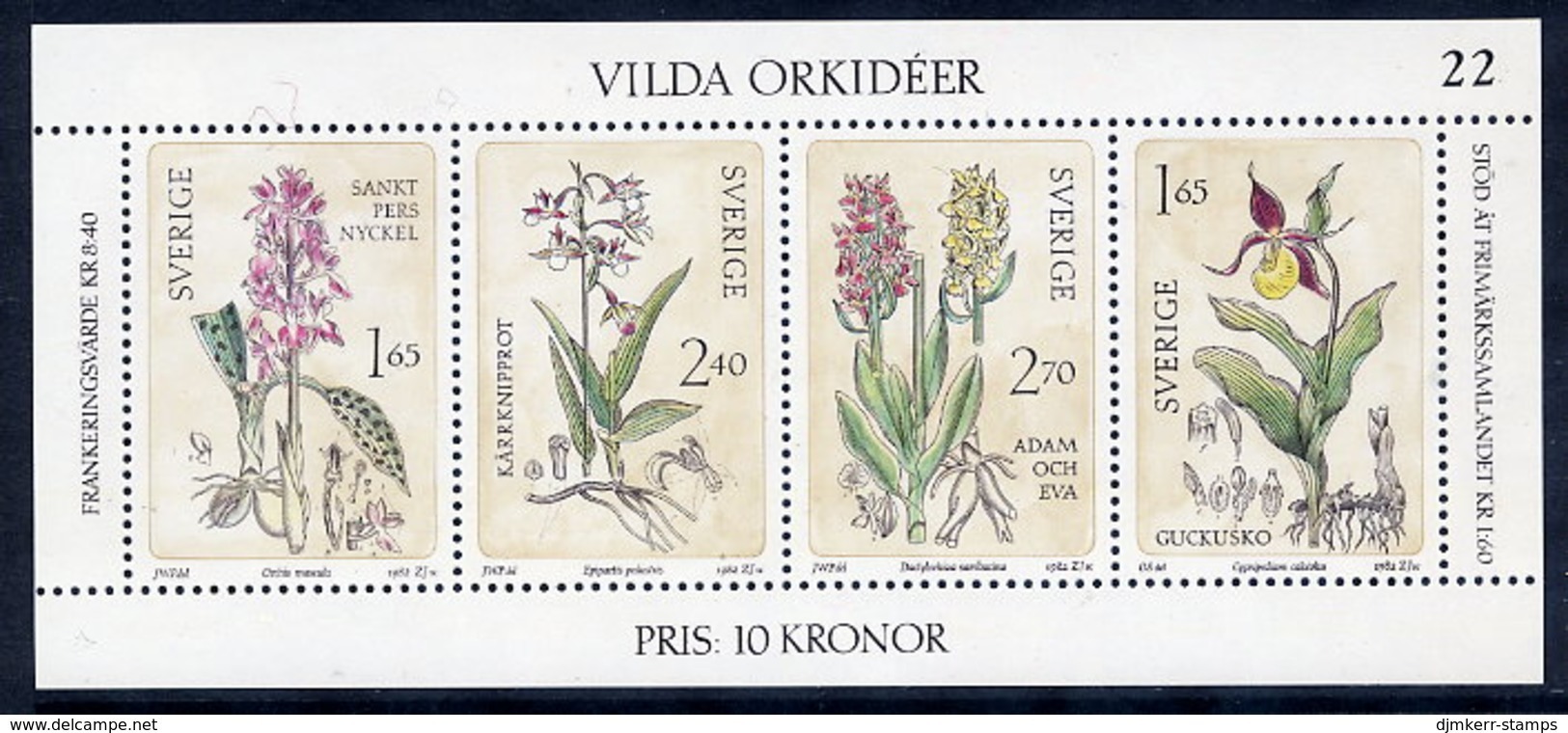 SWEDEN 1982 Wild Orchids Block MNH / **.  Michel Block 10 - Blokken & Velletjes