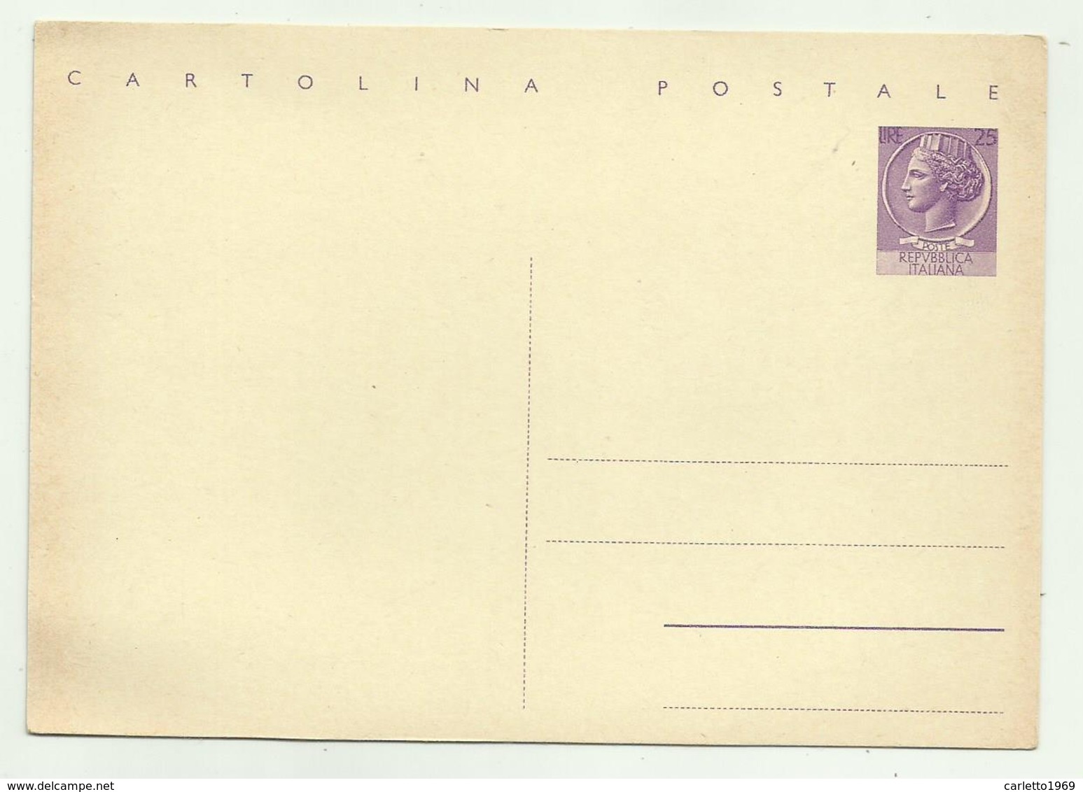 CARTOLINA POSTALE LIRE 25 NUOVA FG - 1946-60: Storia Postale