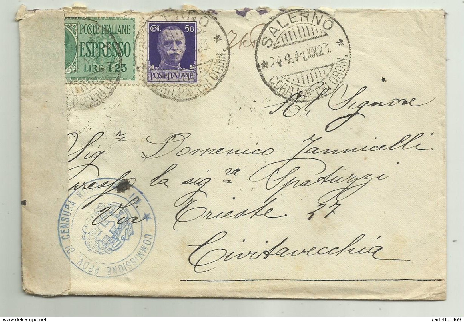 FRANCOBOLLI CENT. 50 + ESPRESSO LIRE 1,25 CON CENSURA COMMISSIONE ROMA 1941  SU BUSTA - Storia Postale