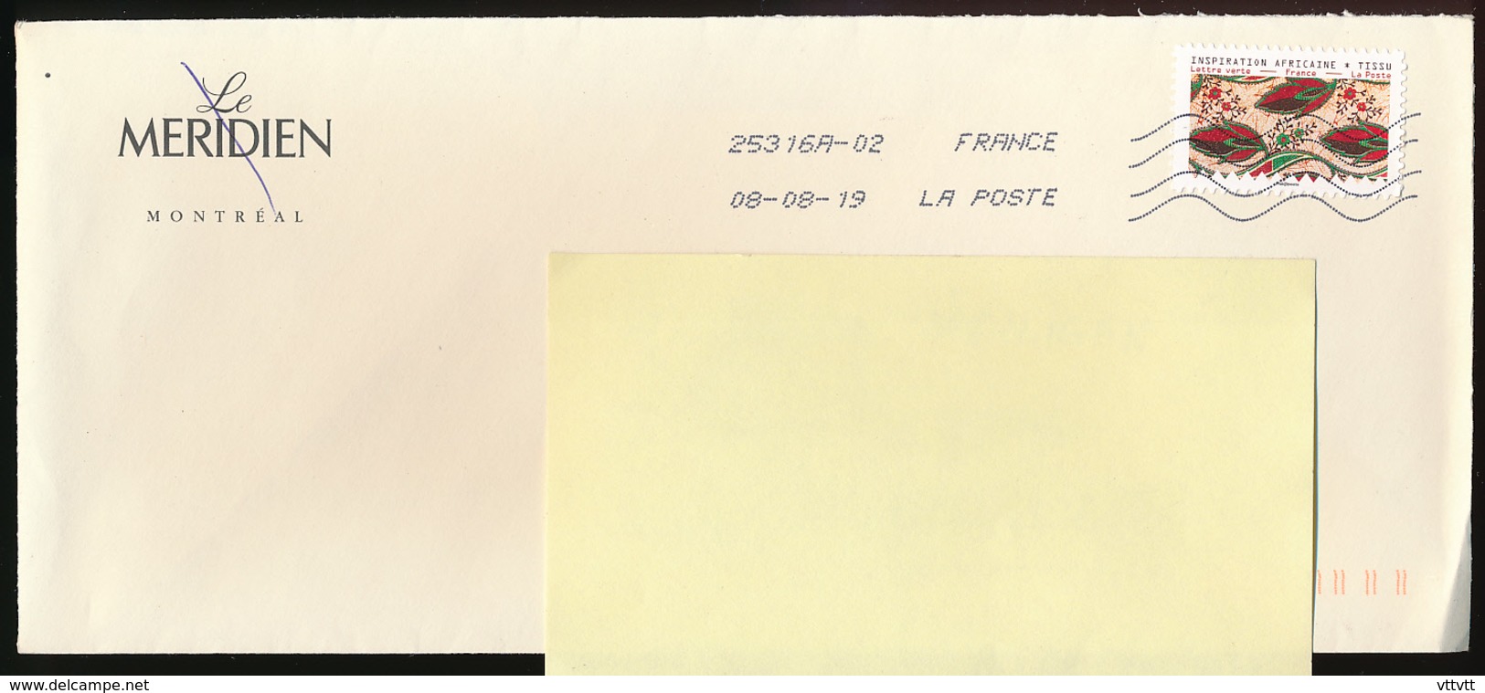 2019 : Timbre Postal Adhésif "Arts, Inspiration Africaine, Tissus Africains" Seul Sur Lettre, Hôtel Le Méridien Montréal - 1961-....