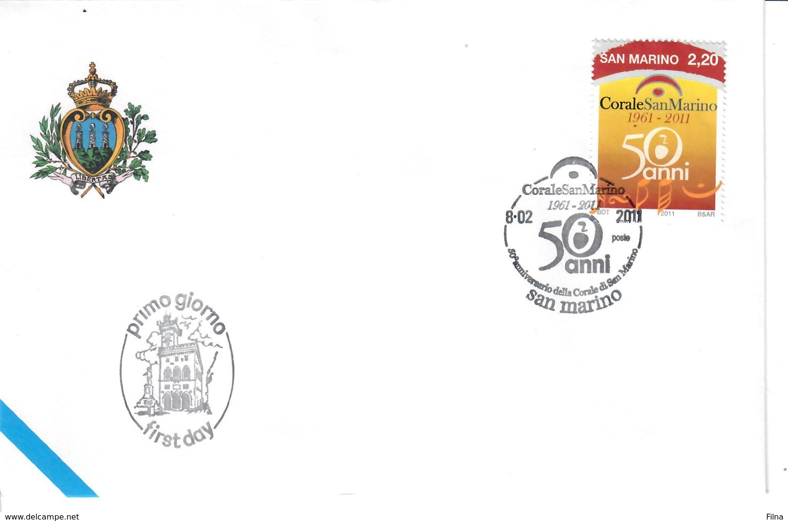 SAN MARINO 2011 - CORALE DI SAN MARINO - FDC - Used Stamps