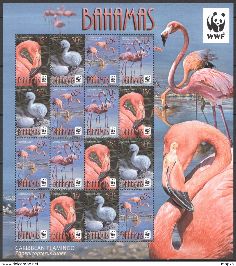 X649 2012 BAHAMAS WWF FAUNA BIRDS CARIBBEAN FLAMINGO #1447-50 !!! MICHEL 16 EURO !!! 1SH MNH - Autres & Non Classés