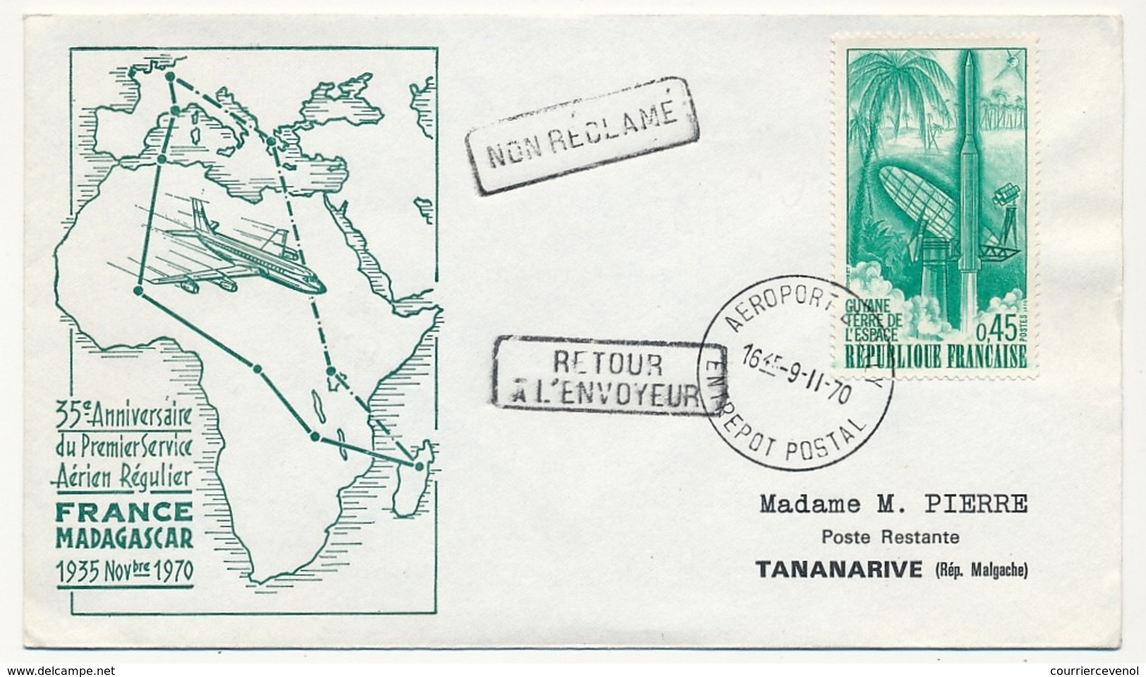 FRANCE / MADAGASCAR - 2 Enveloppes 35eme Anniversaire Du Ier Service Aérien Régulier France Madagascar 1935/1970 - First Flight Covers