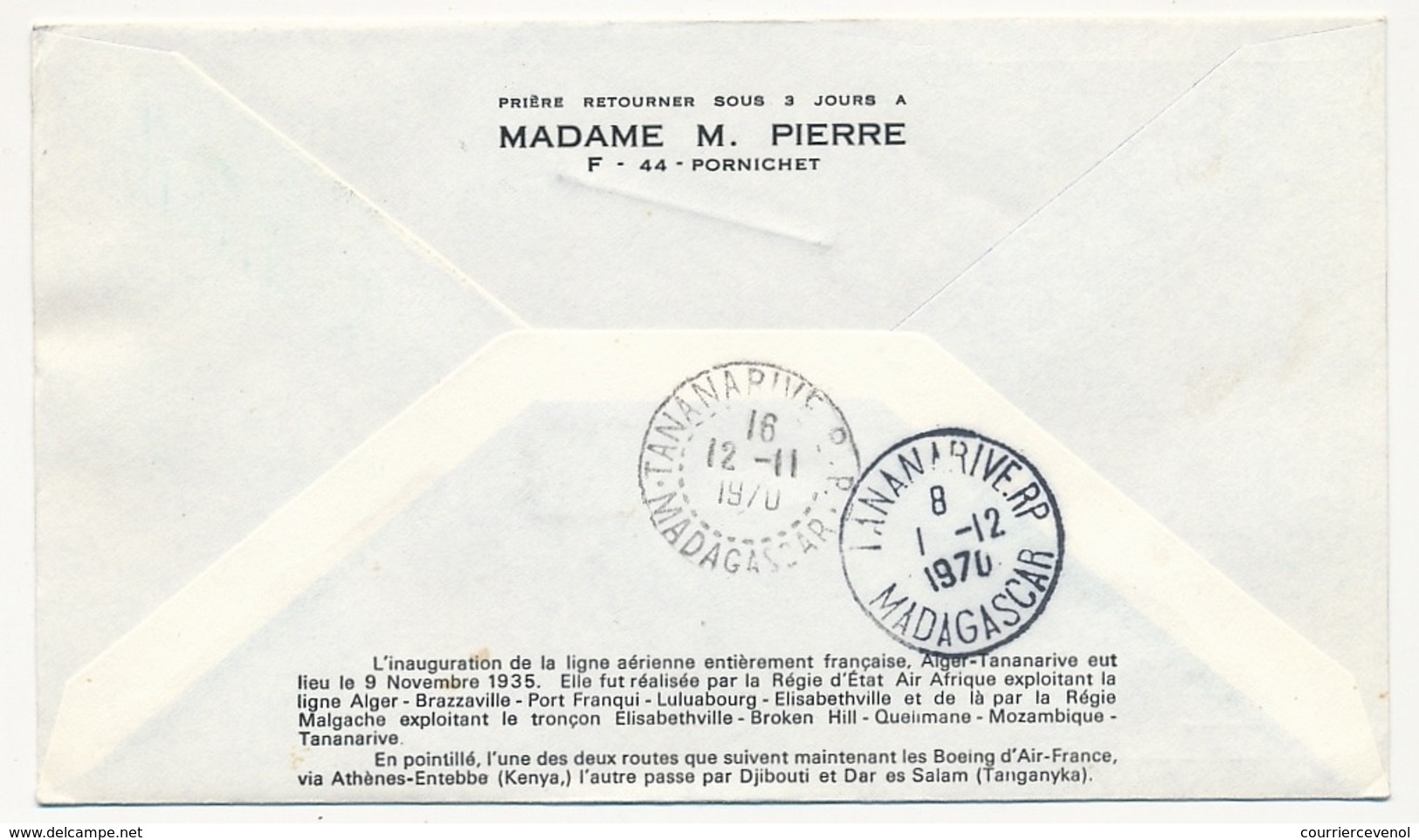 FRANCE / MADAGASCAR - 2 Enveloppes 35eme Anniversaire Du Ier Service Aérien Régulier France Madagascar 1935/1970 - Premiers Vols