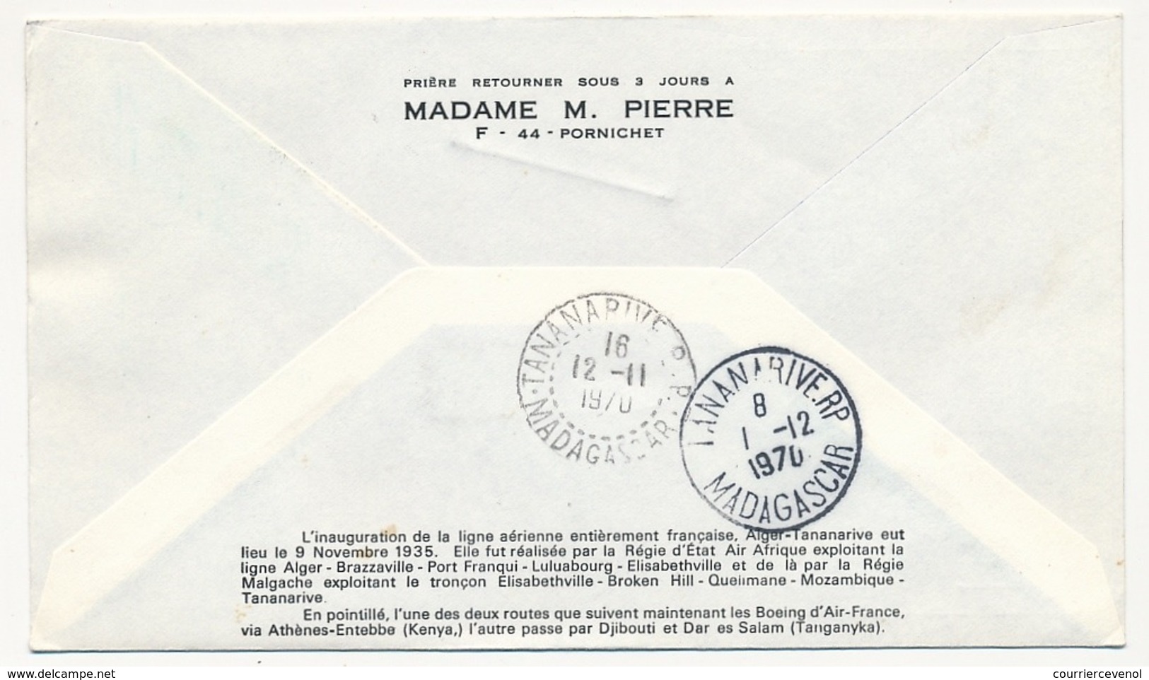 FRANCE / MADAGASCAR - 2 Enveloppes 35eme Anniversaire Du Ier Service Aérien Régulier France Madagascar 1935/1970 - First Flight Covers