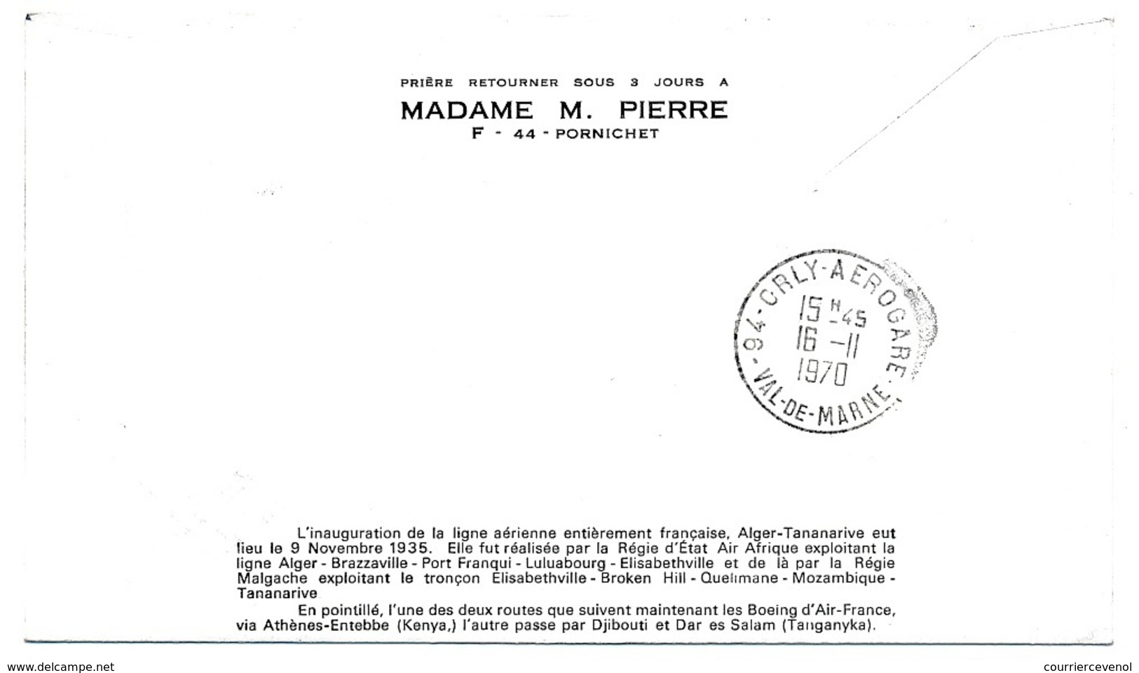 FRANCE / MADAGASCAR - 2 Enveloppes 35eme Anniversaire Du Ier Service Aérien Régulier France Madagascar 1935/1970 - First Flight Covers