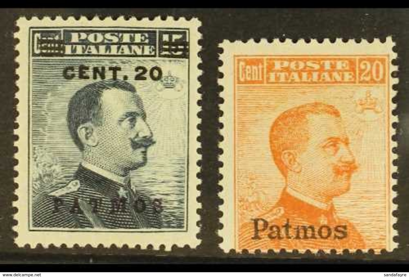 PATMOS 1916-17 20c On 15c Grey-black & 20c Orange, No Watermark, Sassone 8/9, Mi 10/11VIII, Fine Mint (2 Stamps). For Mo - Aegean