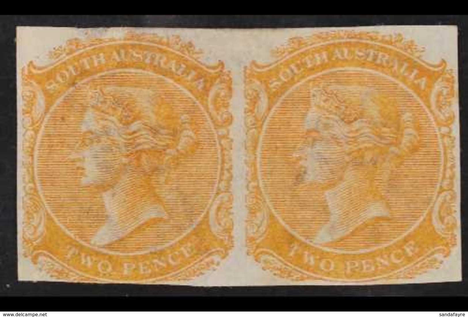 SOUTH AUSTRALIA 1876 2d IMPERF PLATE PROOF PAIR Printed In Pale Orange On Watermarked Paper, Unused & Without Gum. Lovel - Other & Unclassified