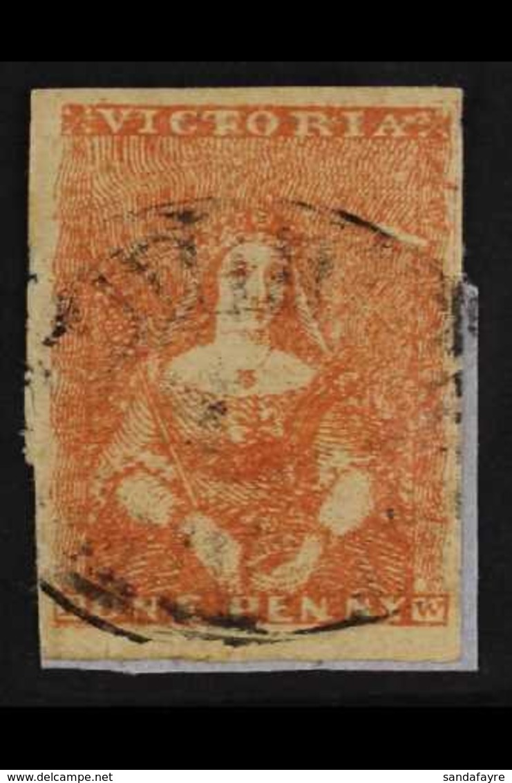 VICTORIA 1854 1d Orange-red Half Length, On Good Quality Paper By Campbell, SG 23, Four Good Margins, On A Piece With Li - Sonstige & Ohne Zuordnung