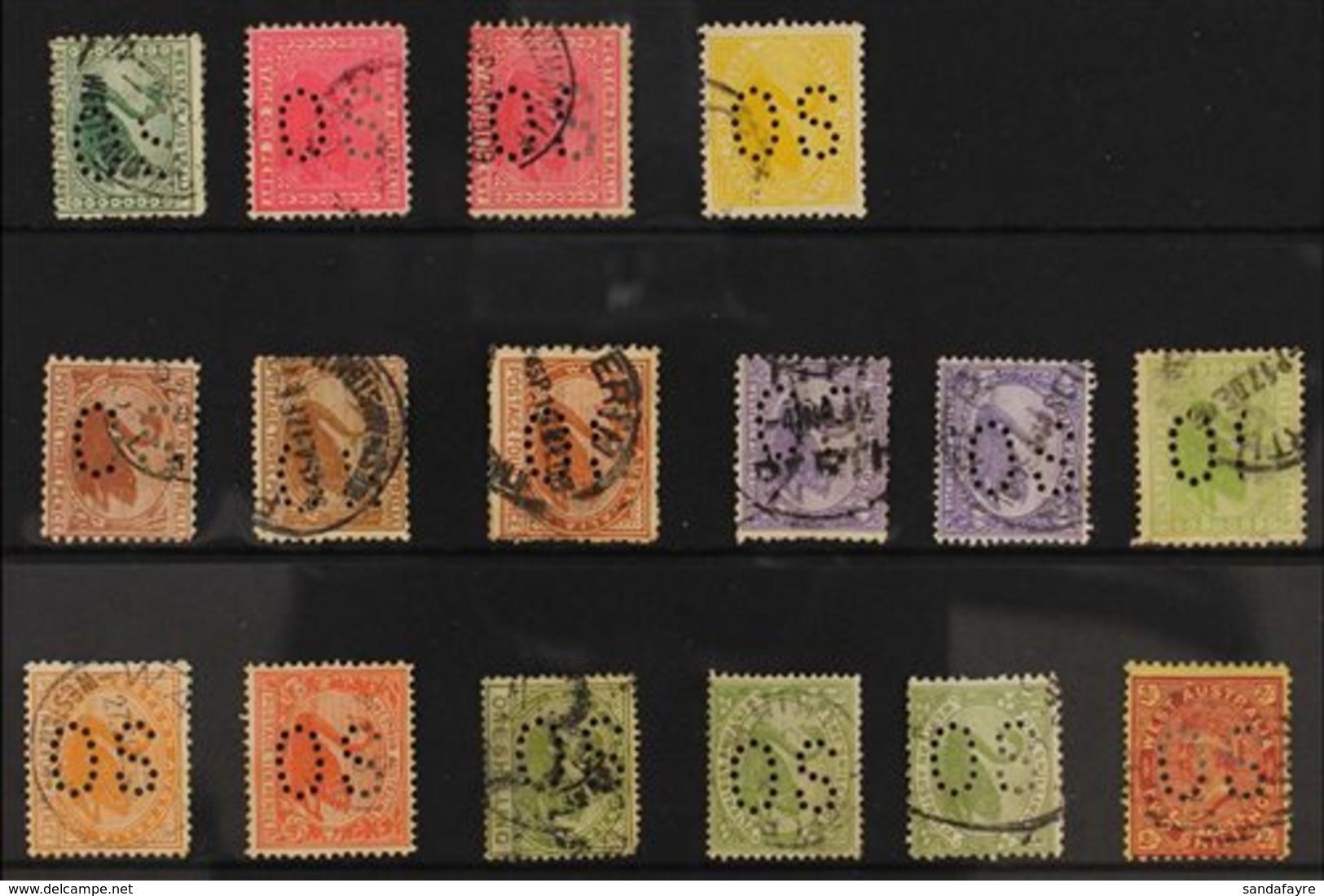 WESTERN AUSTRALIA OFFICIALS. A Selection Of "OS" Punctured Official Perfins With Values To 2s. Interesting Group (16 Sta - Altri & Non Classificati