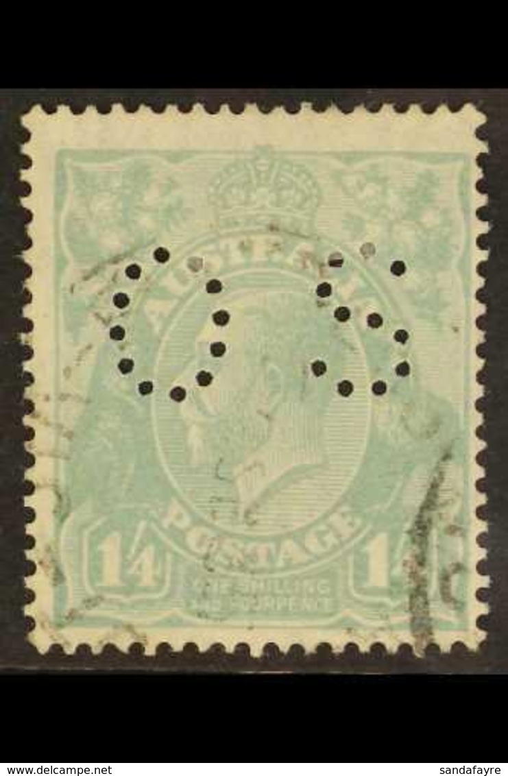 OFFICIAL 1926-30 1s4d Pale Greenish Blue KGV Head Perf 14 Punctured 'OS', SG O96, Fine Cds Used, Centred To Lower Right, - Other & Unclassified