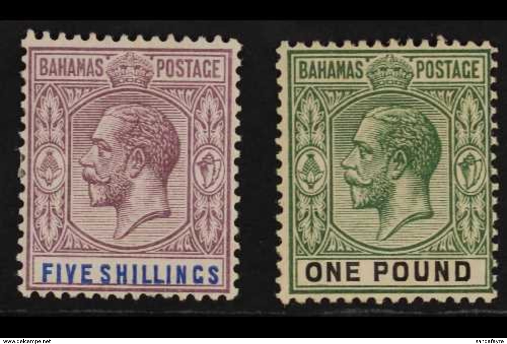 1912 - 19 5s Pale Dull Purple And Deep Blue And £1 Green And Black, SG 88a, 89a, Fine Mint. Usual Toned Gum. (2 Stamps)  - Other & Unclassified