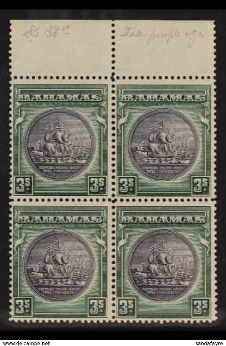 1931-46 3s Slate-purple & Myrtle-green, SG 132, Fine Never Hinged Mint Upper Marginal BLOCK Of 4, Very Fresh. (4 Stamps) - Other & Unclassified