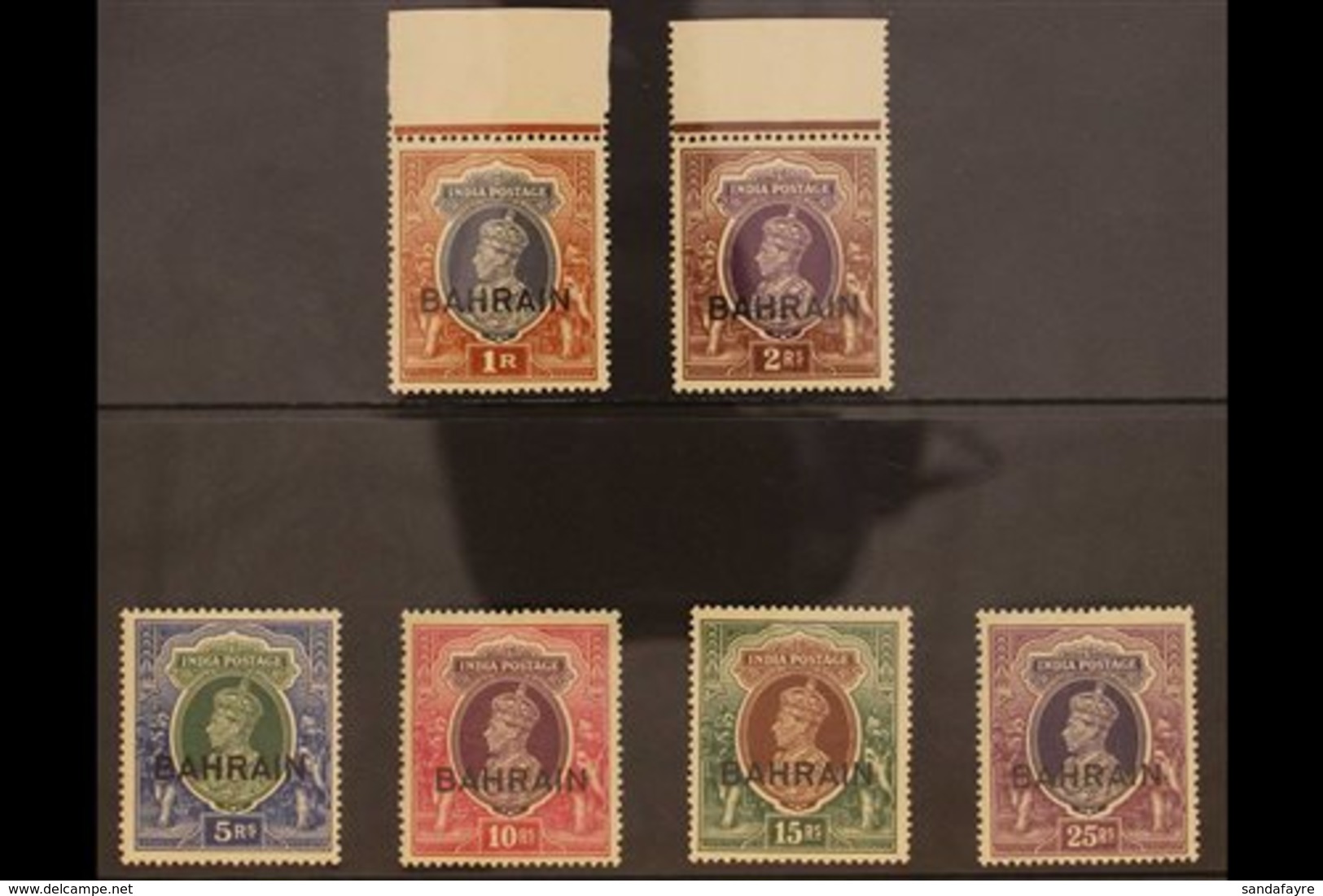1938-41 1r, 2r, 5r, 10r, 15r (wmk Inverted), And 25r Overprints On Indai (King George VI) Top Values, SG 32/35, 36a, And - Bahrain (...-1965)