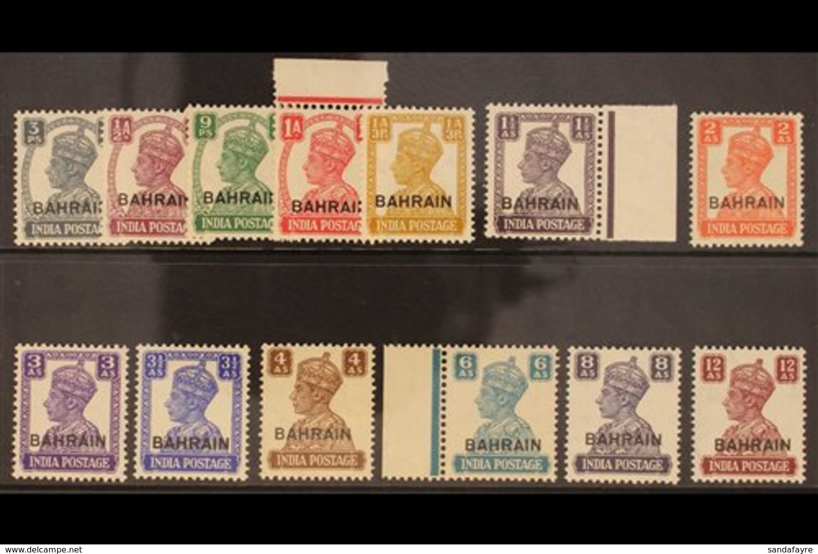 1942-45 Complete Overprinted Set On King George VI Stamps Of India (white Background), SG 38/50, Never Hinged Mint. (13  - Bahrain (...-1965)