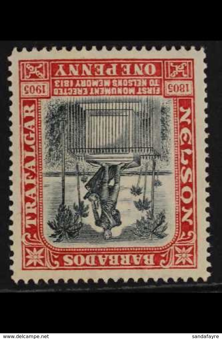 1906 1d Black & Red Nelson WATERMARK INVERTED Variety, SG 147w, Never Hinged Mint, Showing 'retouch In Sky' Position 26, - Barbados (...-1966)