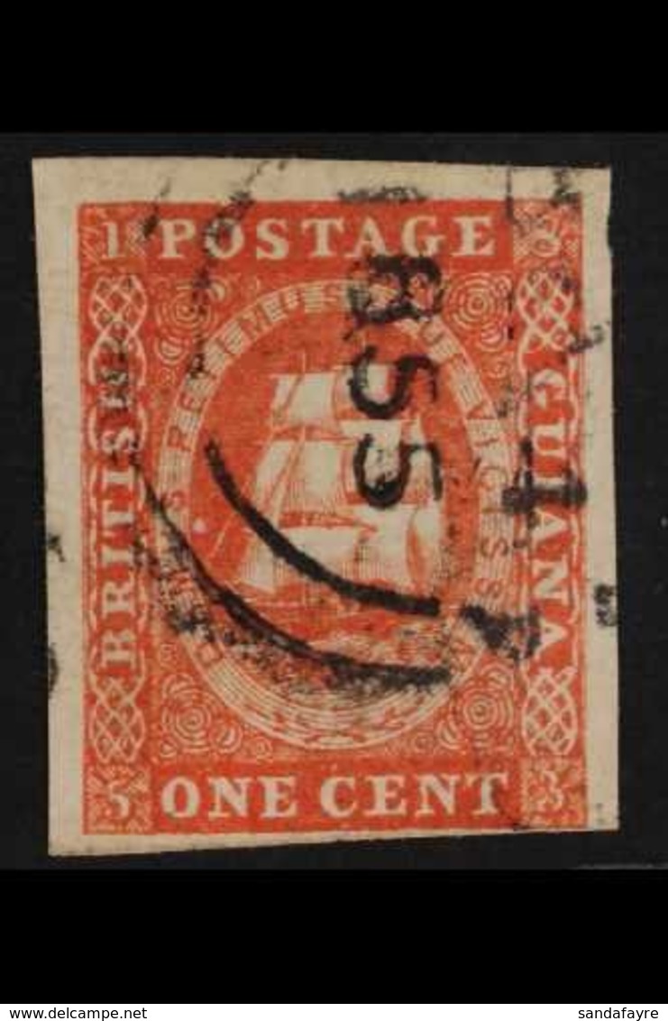 1853 1c Vermilion Original Printing, SG 11, Used With 4 Close To Large Margins & Demerara 1855 Cds. Attractive With Love - Britisch-Guayana (...-1966)